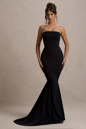 Impress Me | Black Strapless Bandeau Fishtail Maxi Dress – Club L London