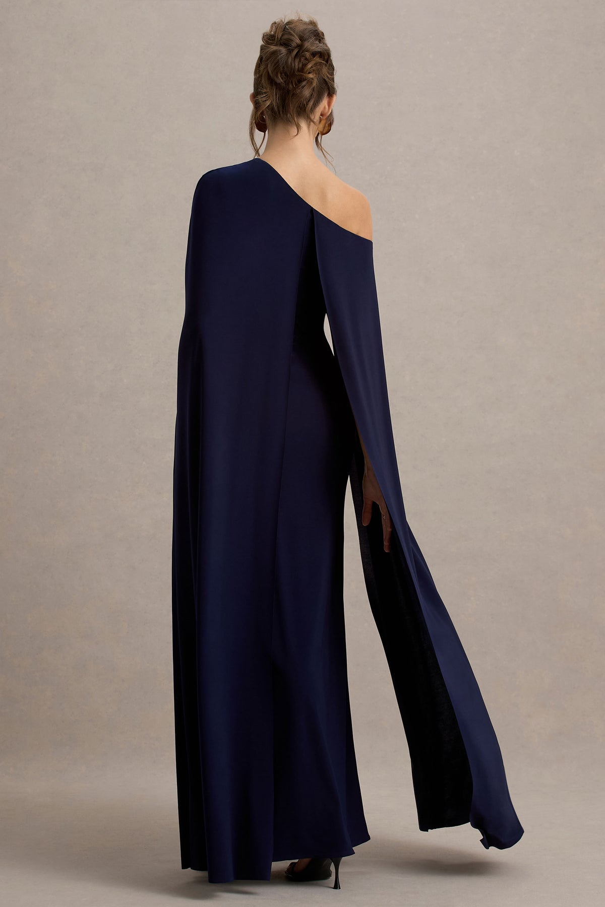 Florentina Navy One-Shoulder Cape Maxi Dress Club L London - USA Florentina Navy One-Shoulder Cape Maxi Dress Club L London - USA