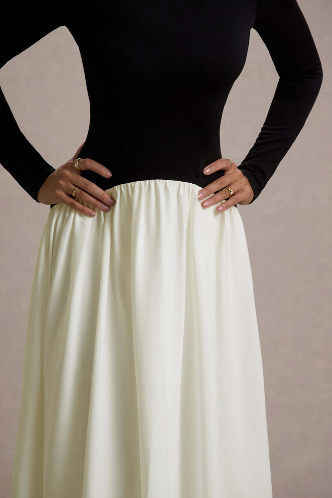 Benedetta Black & Cream Long-Sleeve Drop-Waist Maxi Dress Club L London - USA Benedetta Black & Cream Long-Sleeve Drop-Waist Maxi Dress Club L London - USA