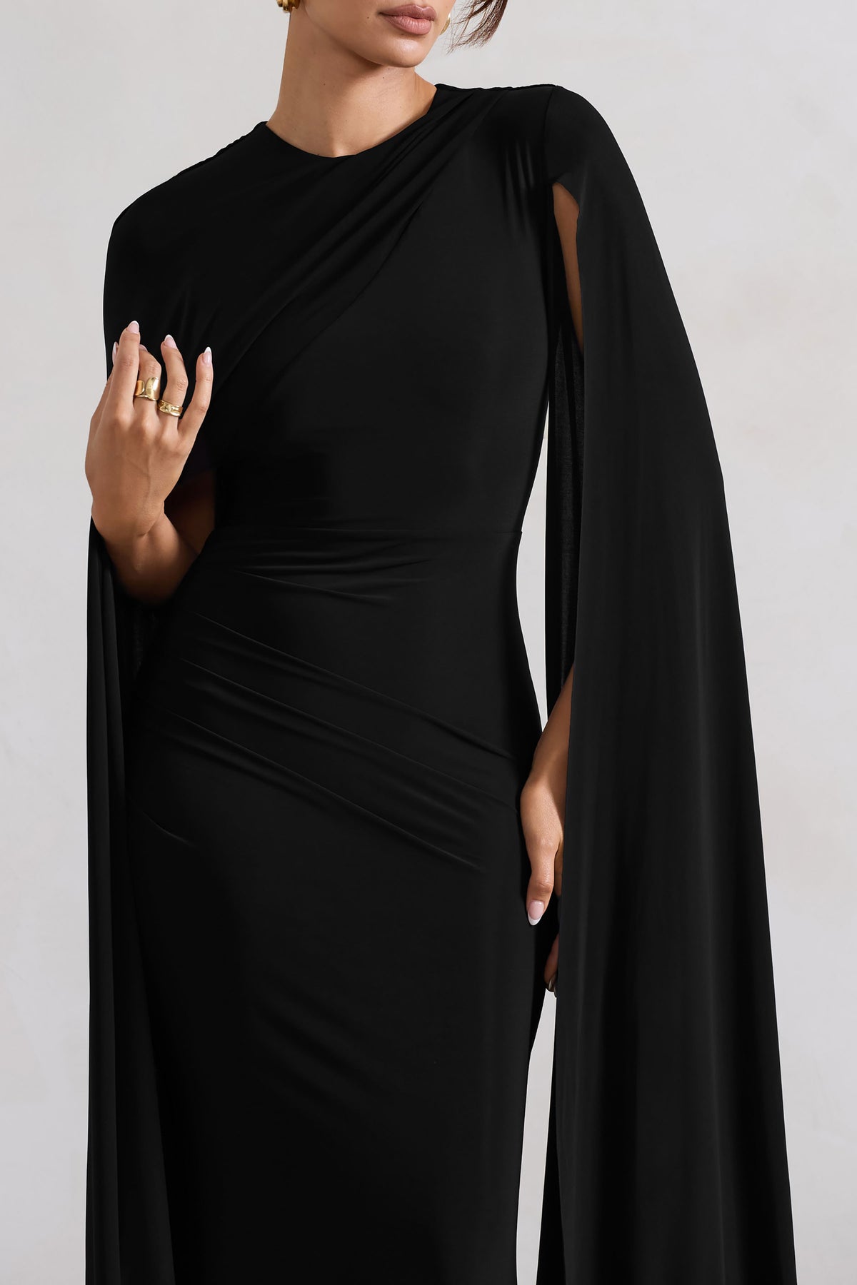 Magdelena | Black Asymmetric Cape Maxi Dress US 10 / Black Magdelena | Black Asymmetric Cape Maxi Dress US 10 / Black