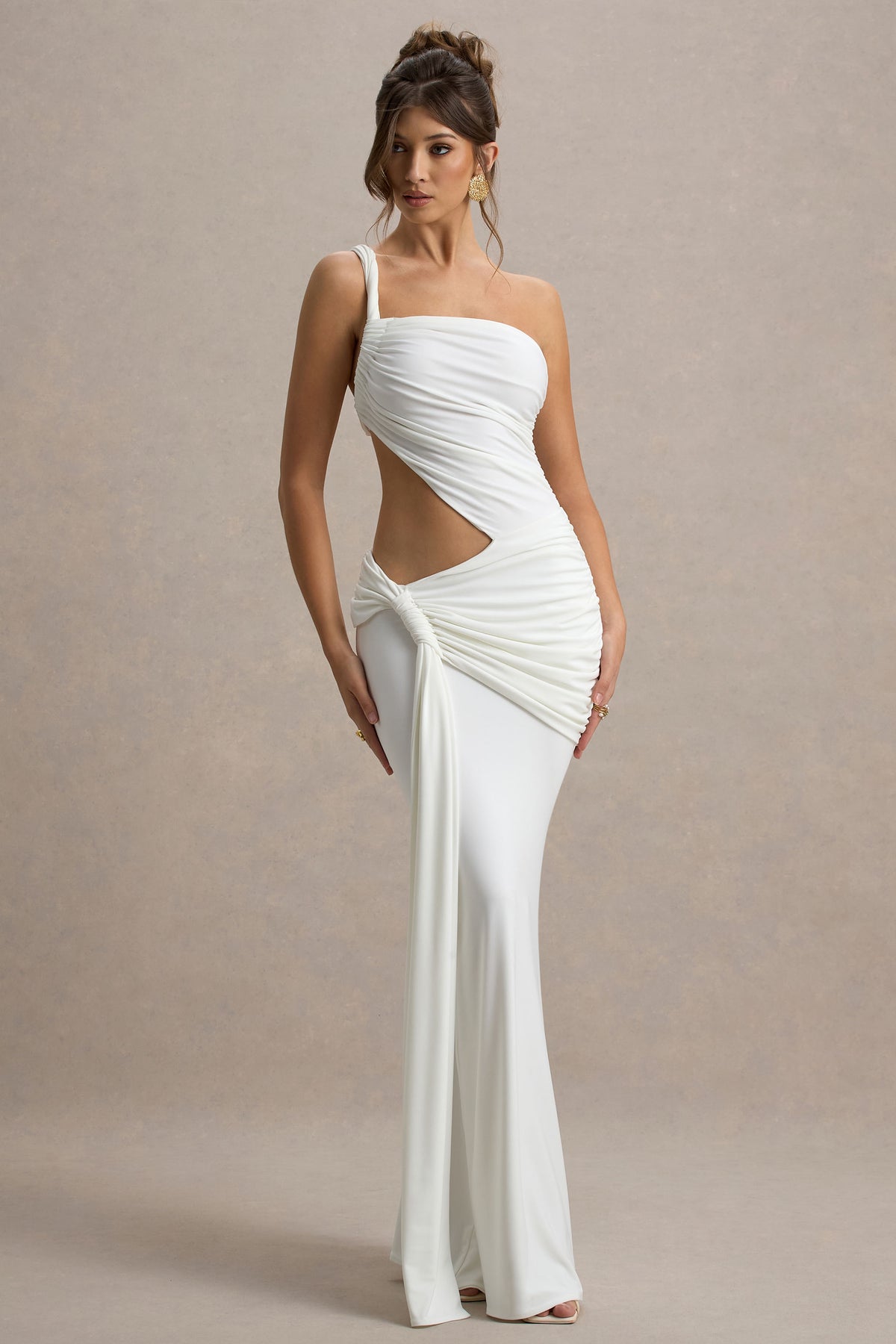 Giovanna White Asymmetric Maxi Dress With Wrap Skirt Club L London - USA Giovanna White Asymmetric Maxi Dress With Wrap Skirt Club L London - USA