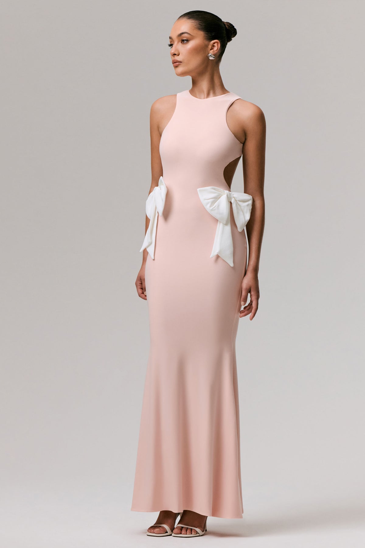 By Your Side Pink Cut-Out Maxi Dress With Bows Club L London - USA By Your Side Pink Cut-Out Maxi Dress With Bows Club L London - USA
