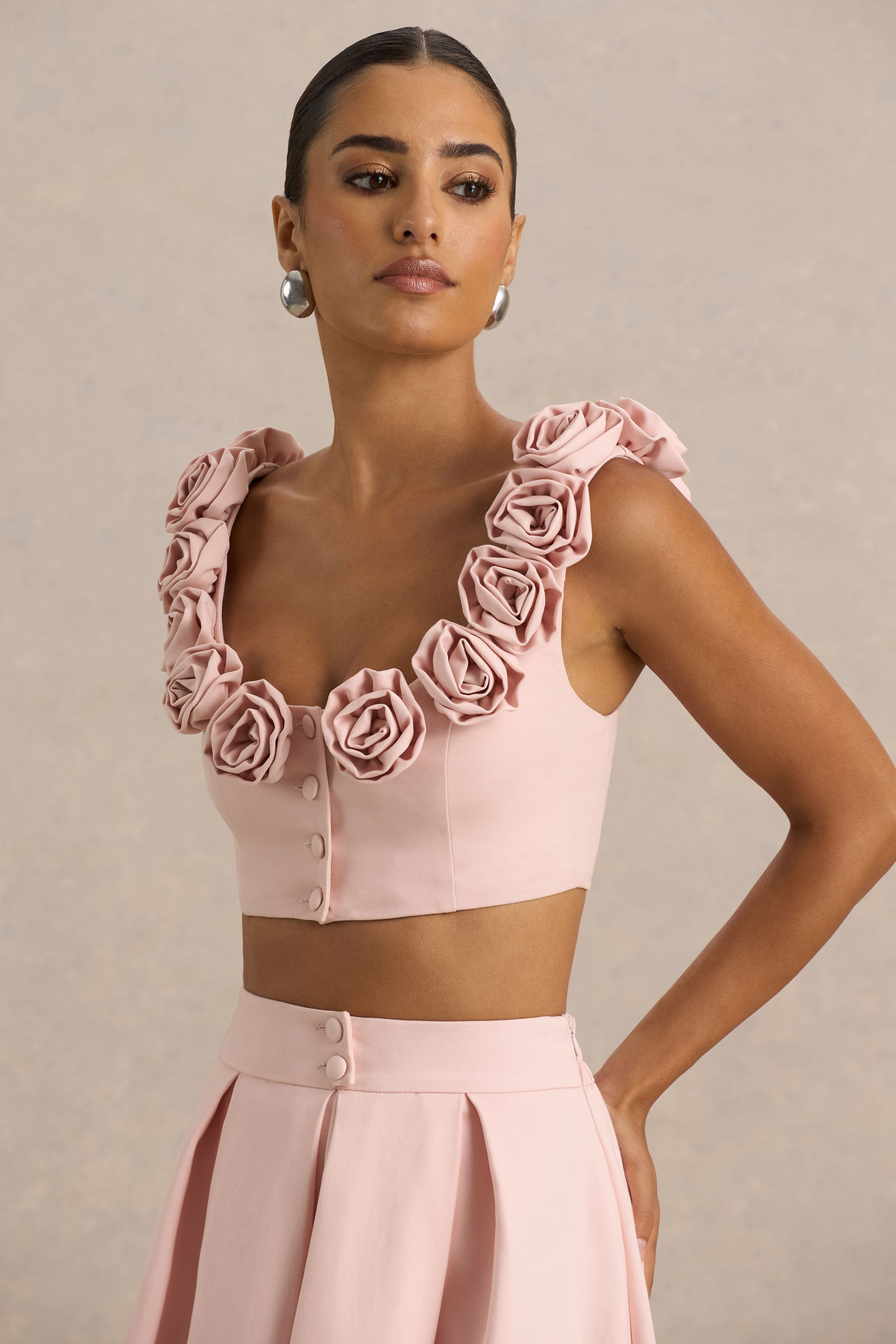Blade | Baby Pink Scoop-Neck Crop Top With Corsage Details – Club
