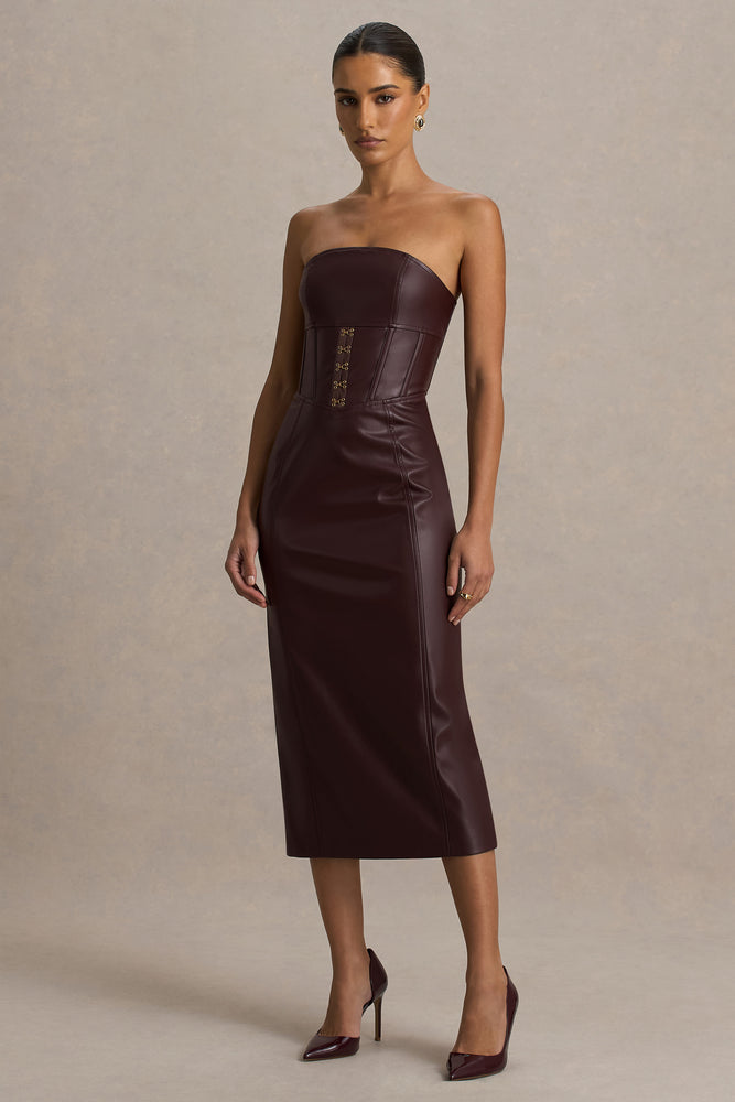 Zola | Burgundy Faux Leather Bandeau Midi Dress - UK 8 Burgundy Zola | Burgundy Faux Leather Bandeau Midi Dress - UK 8 Burgundy