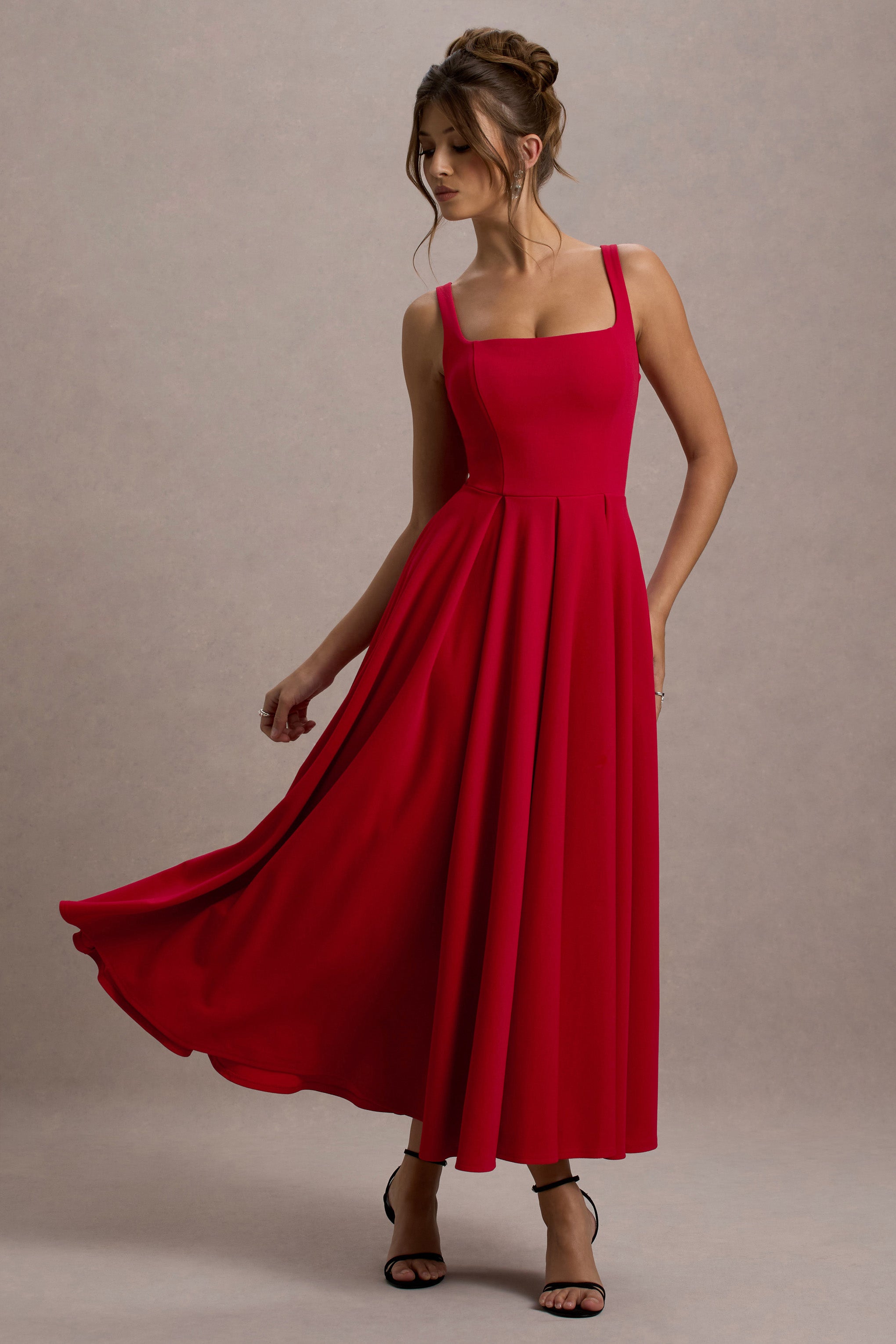 レディースウェア Theredthread S oval pleats dress Parina Red Strappy Volume-Hem Midi Dress – Club L London - USA