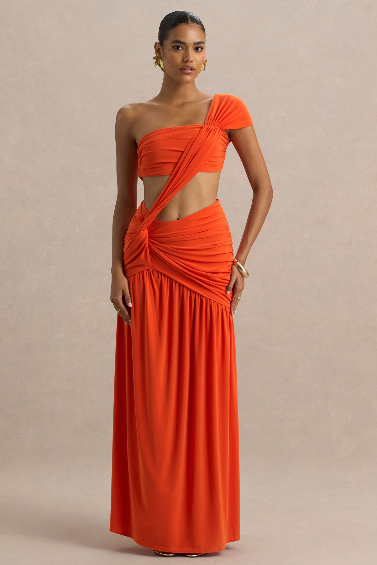 Cadiz | Orange Asymmetric Maxi Dress With Cut-Out Detail and Open-Back - UK 14 Orange Cadiz | Orange Asymmetric Maxi Dress With Cut-Out Detail and Open-Back - UK 14 Orange