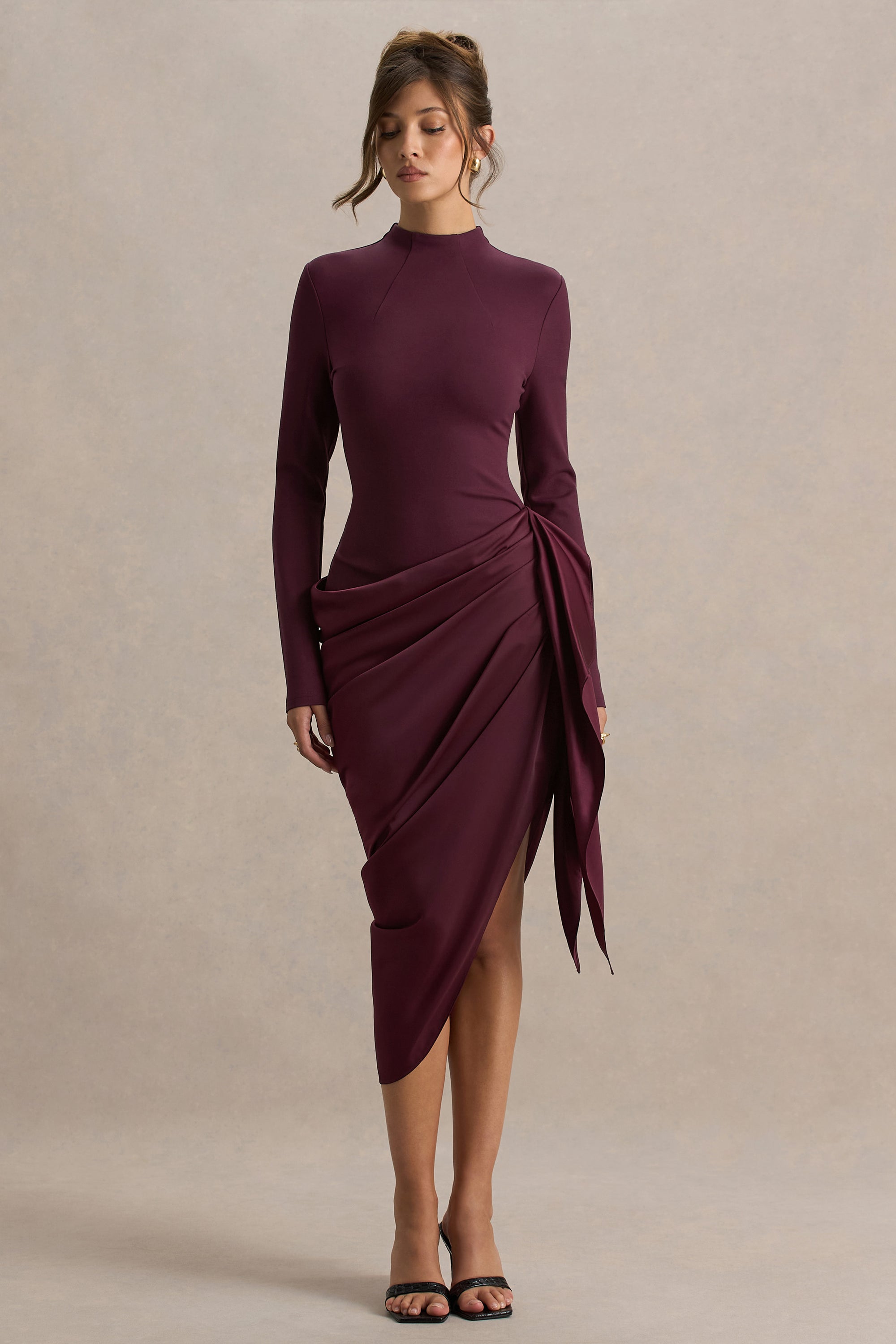 long sleeve wrap dress midi Ivory Midi Dress - Long Sleeve Wrap Dress - Cutout Linen Dress