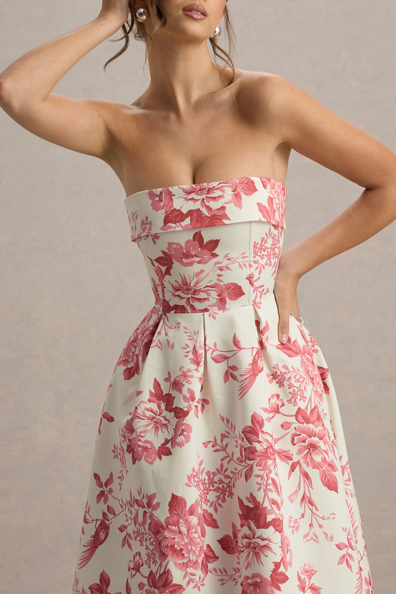 Annalise | Blue Porcelain Print Bandeau Skater Midi Dress