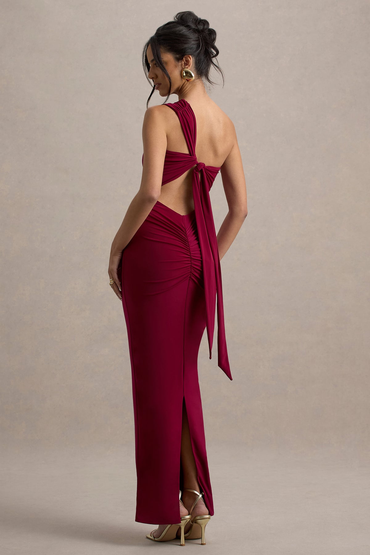 Venetia | Burgundy One-Shoulder Tie-Back Maxi Dress US 6 / DARK CHERRY Venetia | Burgundy One-Shoulder Tie-Back Maxi Dress US 6 / DARK CHERRY