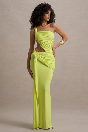 Giovanna | Lime Green Asymmetric Maxi Dress With Wrap Skirt – Club L London