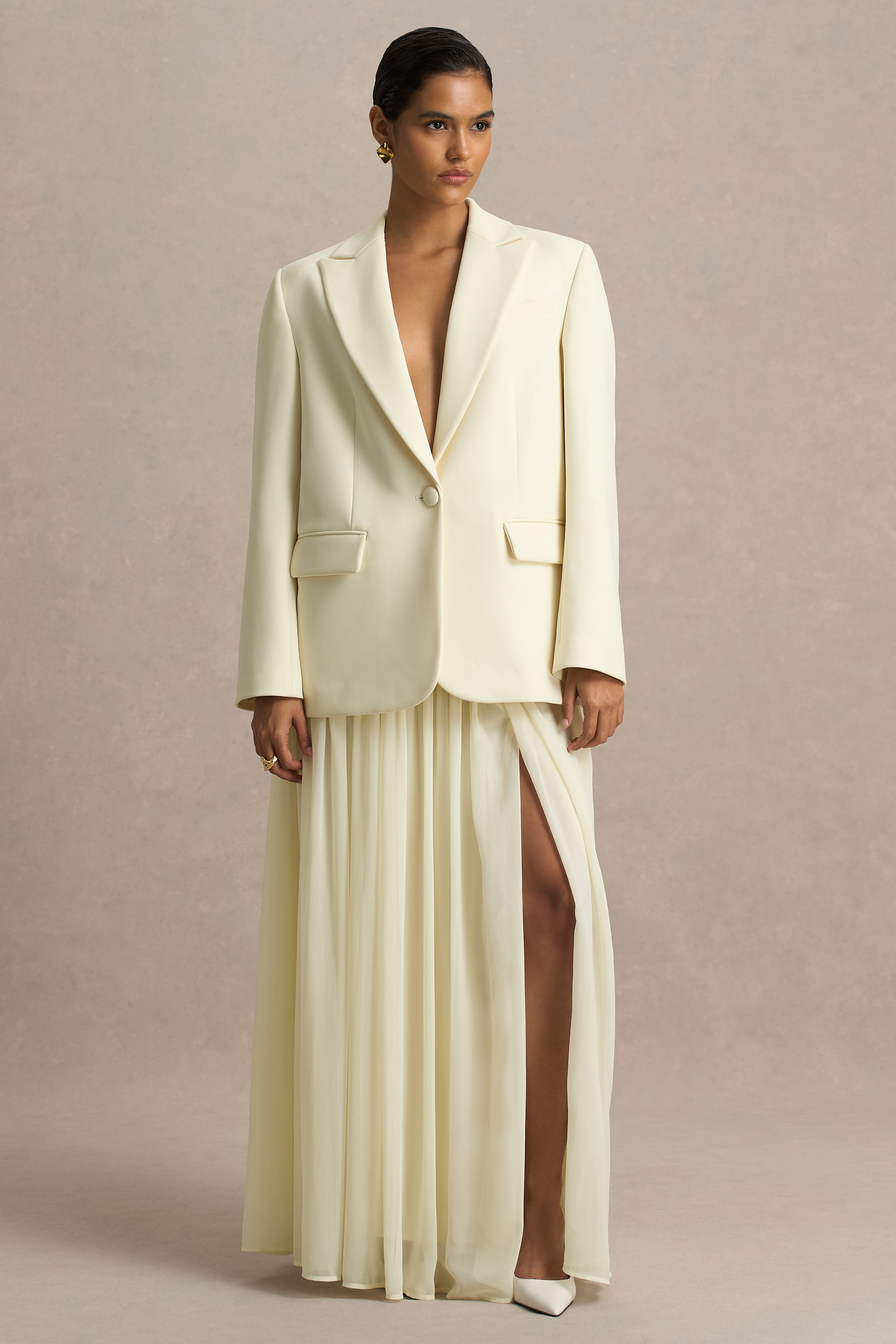 Spencer | Cream Chiffon Pleated Maxi Skirt – Club L London - USA