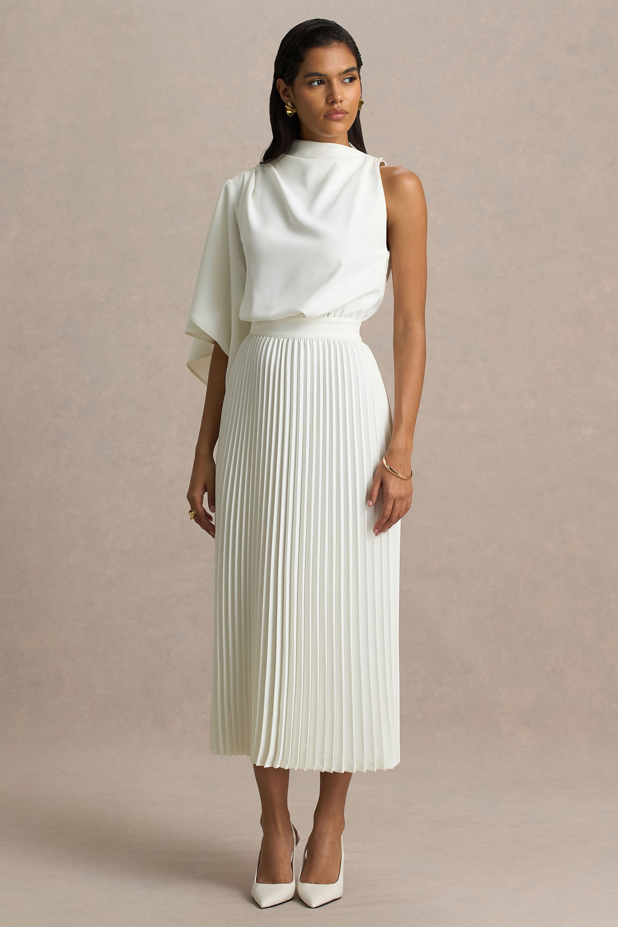 clemence high neck midi dress - cream Shona Joy Clemence High Neck Midi Dress in Cream