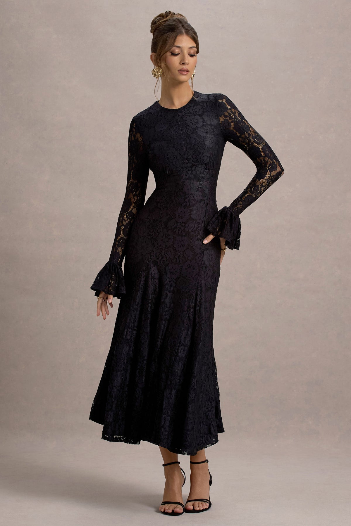 For Life Black Lace Long-Sleeve Midi Dress Club L London - USA For Life Black Lace Long-Sleeve Midi Dress Club L London - USA