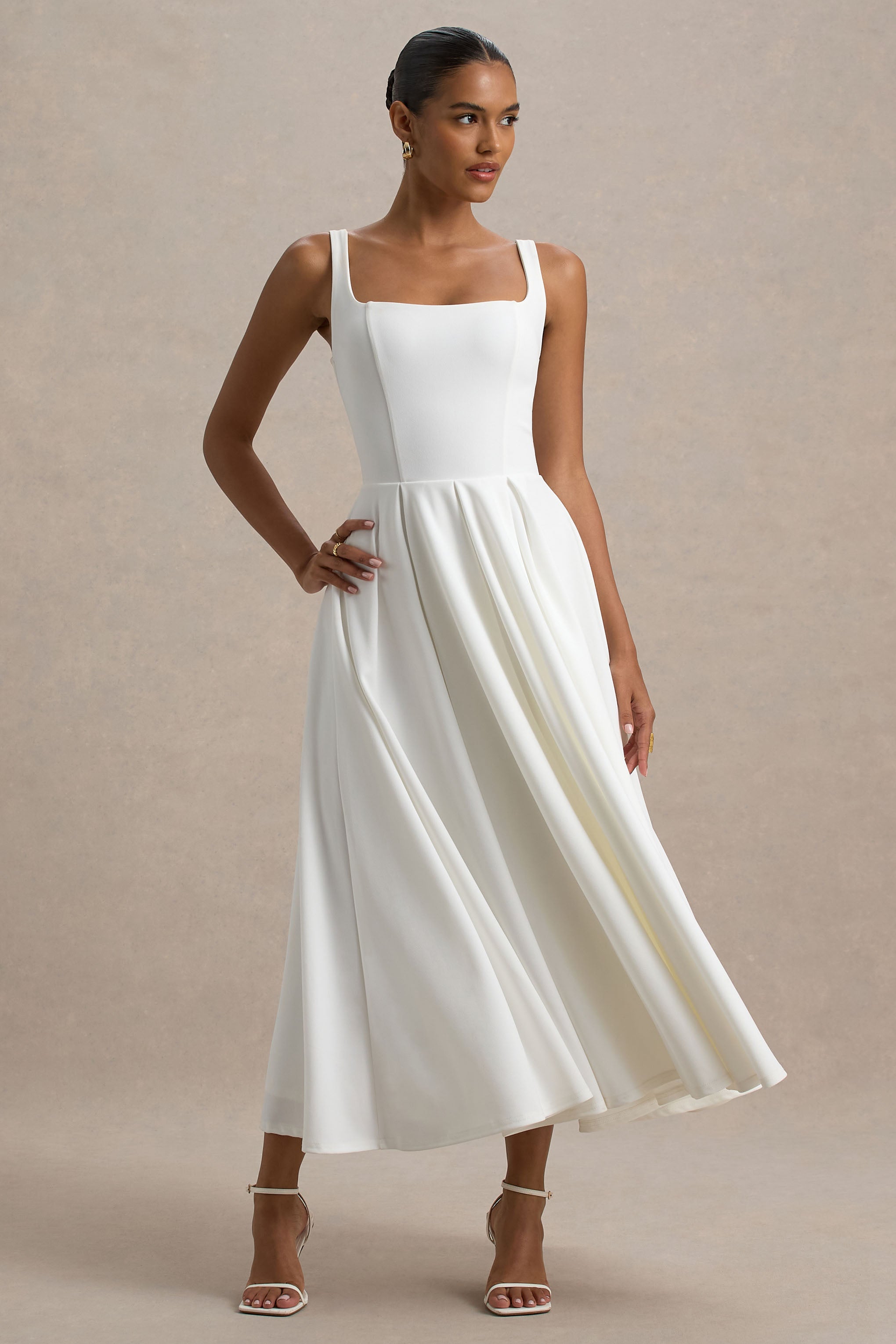 Parina | White Strappy Volume-Hem Midi Dress – Club L London - USA
