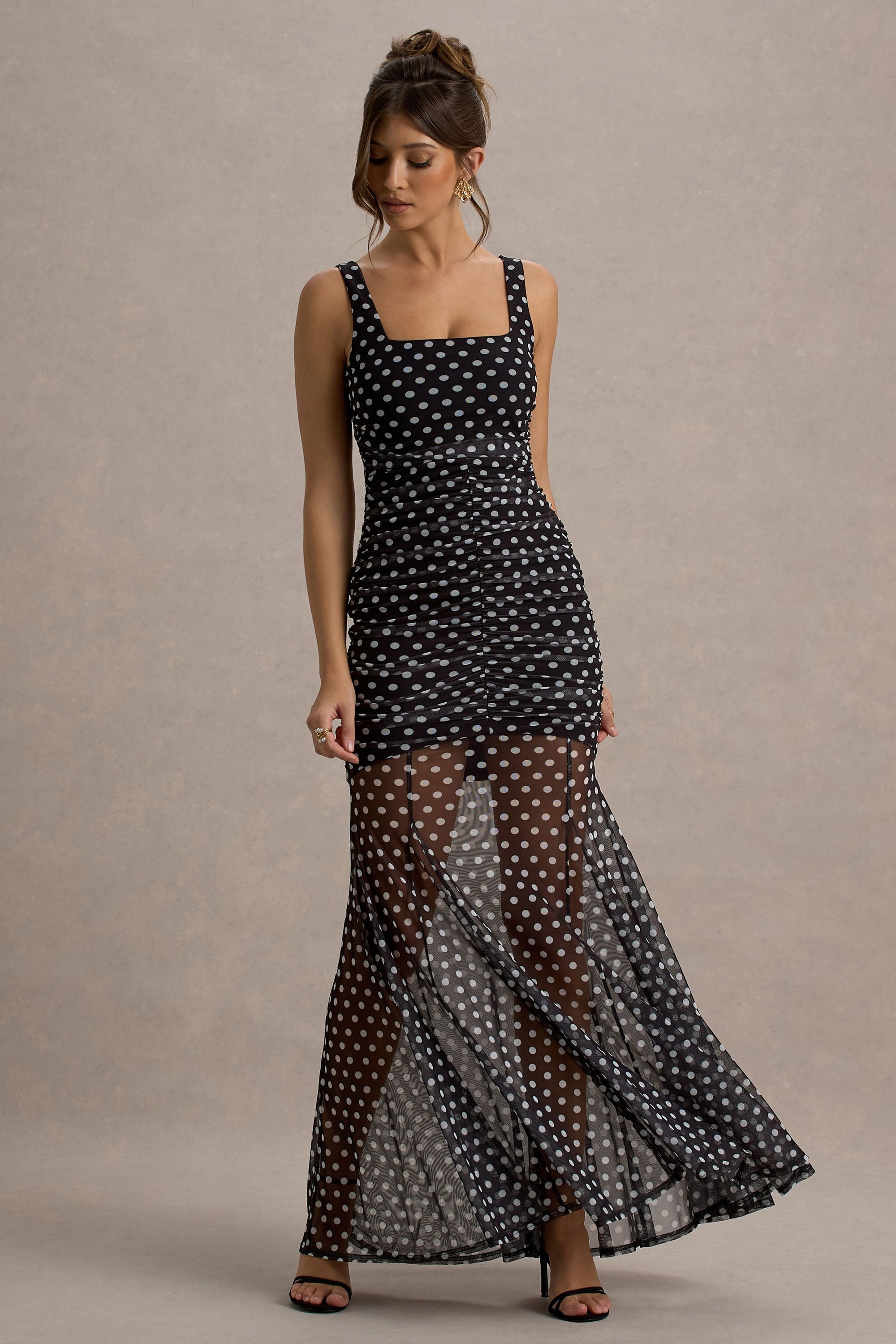 black polka dot mesh dress Mono NastyGal Mesh Cut Out Polka Dot Print Maxi Dress