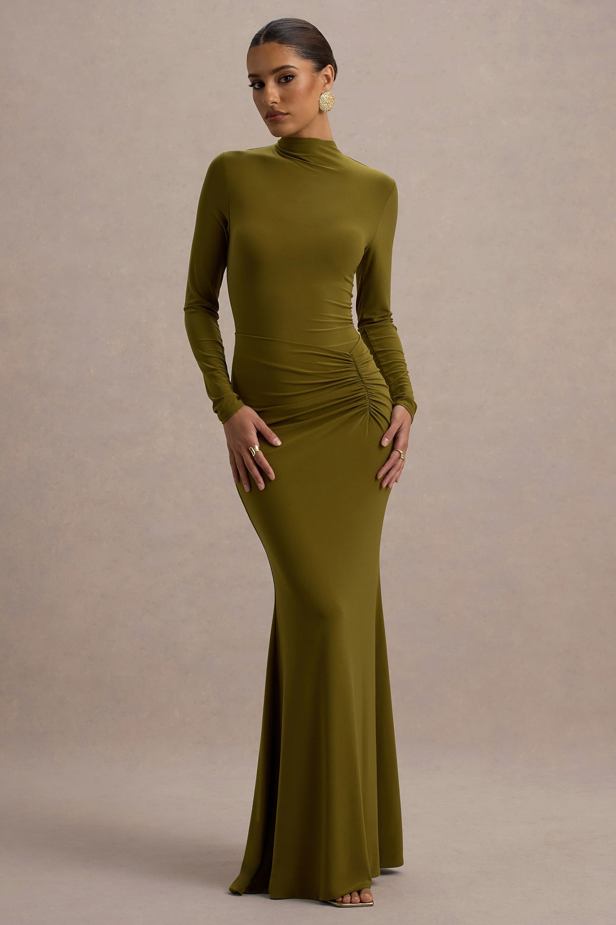 Reid Green Long-Sleeve Gathered Maxi Dress Club L London - USA Reid Green Long-Sleeve Gathered Maxi Dress Club L London - USA