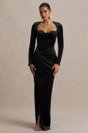 Fay | Black Velvet Corset Style Knot Maxi Dress – Club L London