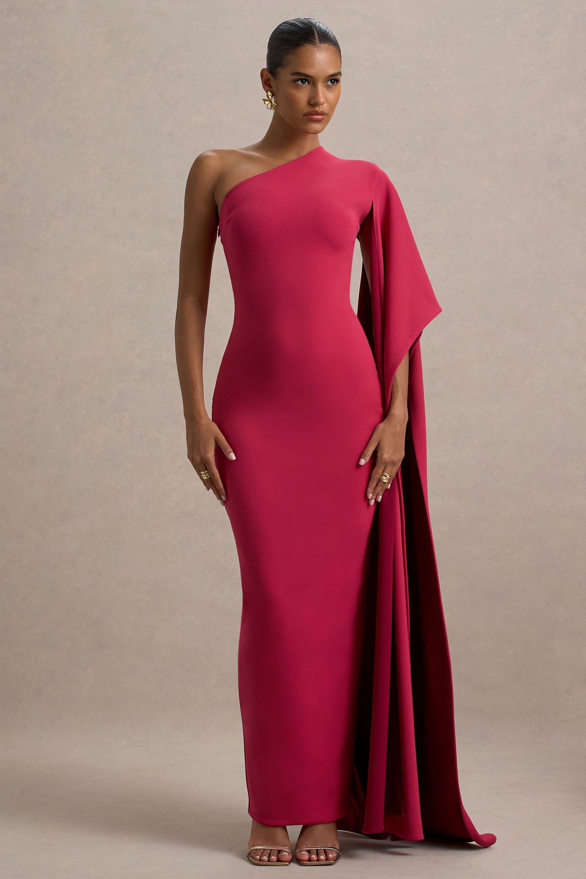 Lily | Hot Pink & Burgundy Asymmetric Maxi Dress With Cape Sleeve - UK 16 VERY BERRY AND Burgundy Lily | Hot Pink & Burgundy Asymmetric Maxi Dress With Cape Sleeve - UK 16 VERY BERRY AND Burgundy