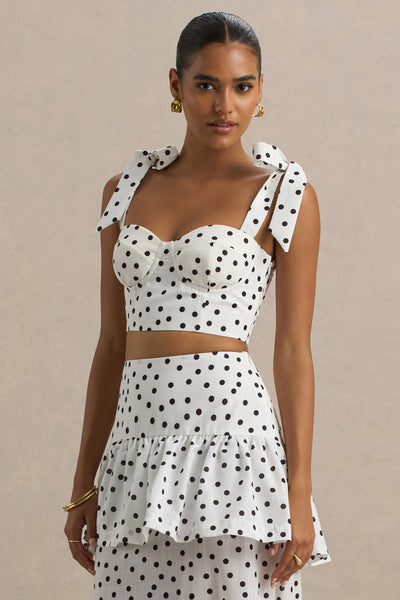 Lumen White Polka Dot Corset Sweetheart Top With Bow Straps – Club