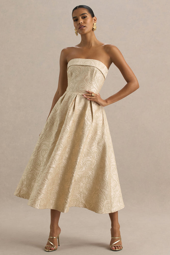 Hypnotic | GOLD Jacquard Bandeau Midi Dress - UK 8 GOLD