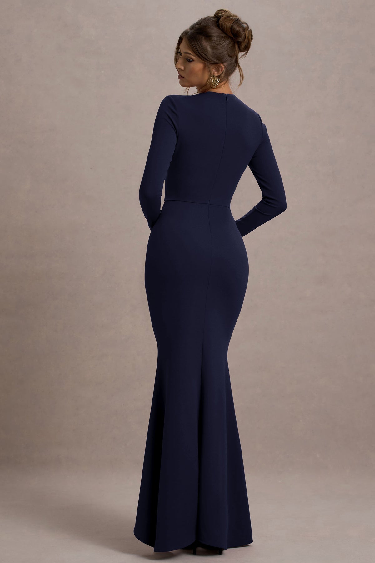 Alayna Navy Long-Sleeve Maxi Dress With Ruffled Split Club L London - USA Alayna Navy Long-Sleeve Maxi Dress With Ruffled Split Club L London - USA