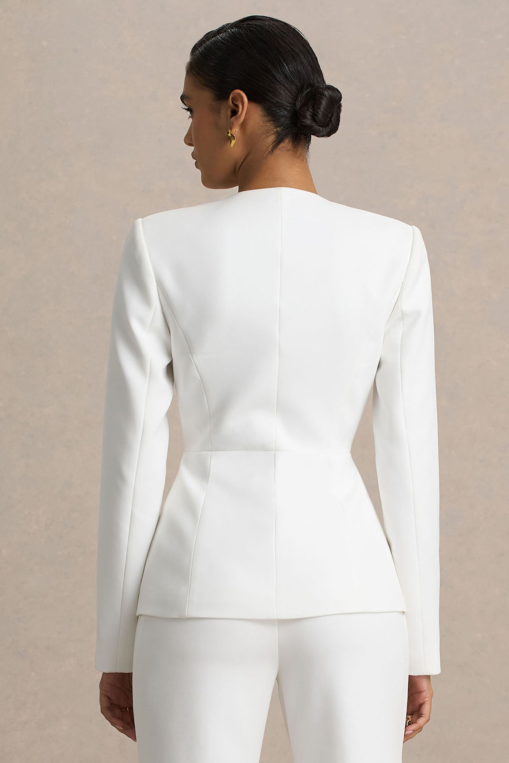Rosalina | White Extreme-Plunge Neck Tailored Blazer – Club L