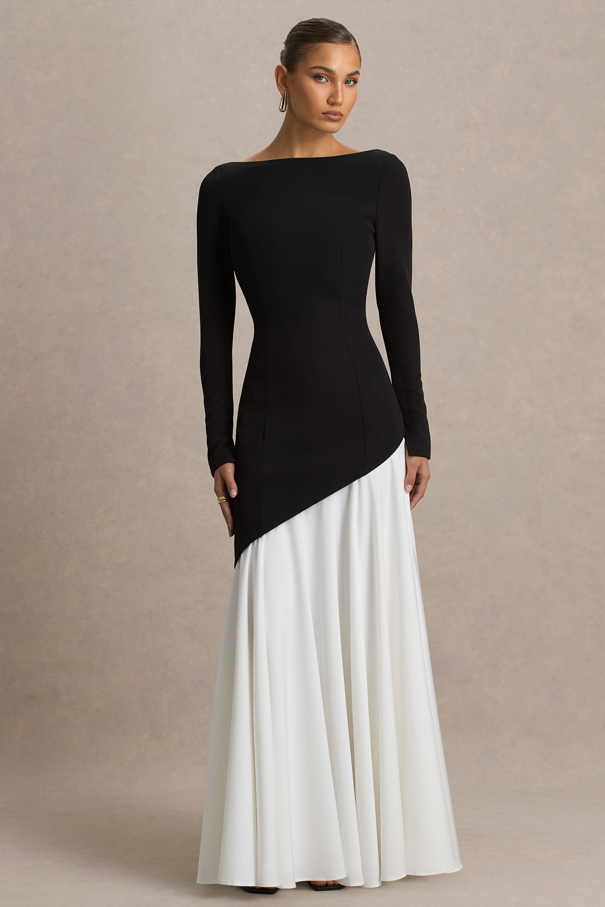 black and white maxi dress with sleeves J.nna Color Block Striped Solid in S at June Adel %0D%0ADelicate%20sewing%20and%20hemming%20by%20durable%20needle%20lockstitch%20machine Caty | Black And White