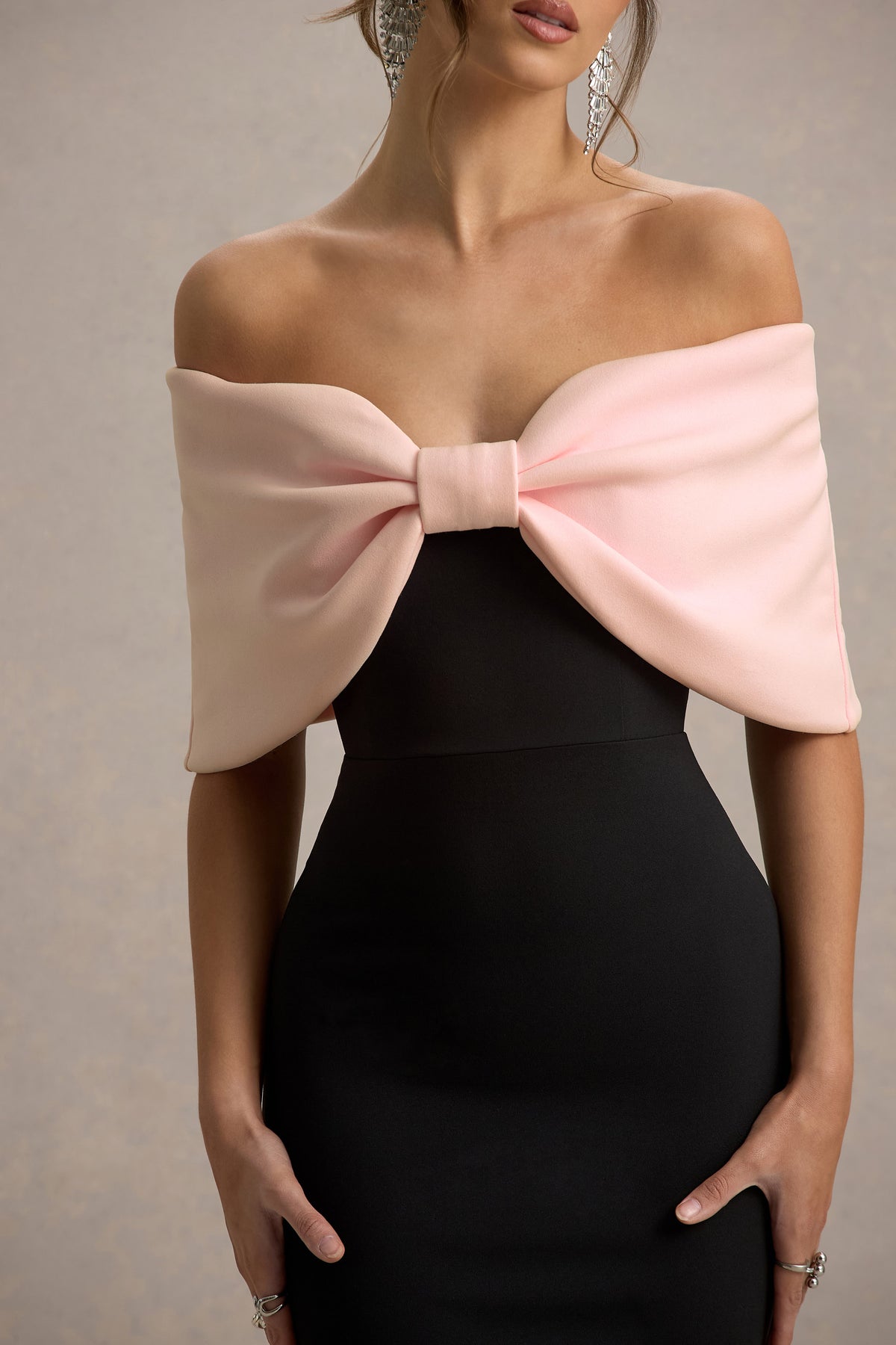 Cornelia | Pink & Black Strapless Maxi Dress with Oversized Bow - UK 8 Rose Quartz and Black Cornelia | Pink & Black Strapless Maxi Dress with Oversized Bow - UK 8 Rose Quartz and Black