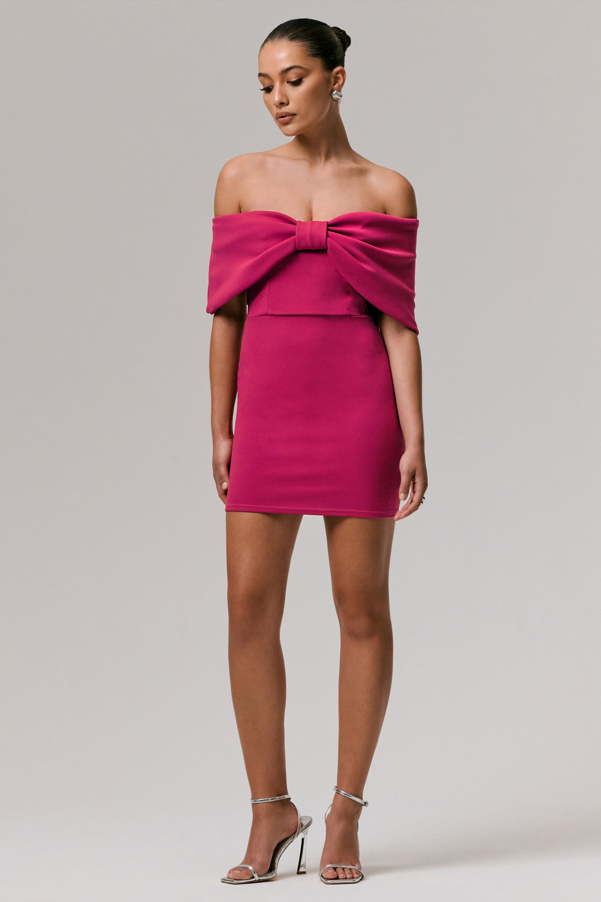 hot pink dress with bow One Shoulder Sheath Homecoming Bows out detail at the waist Hot Pink Dresses With Bow