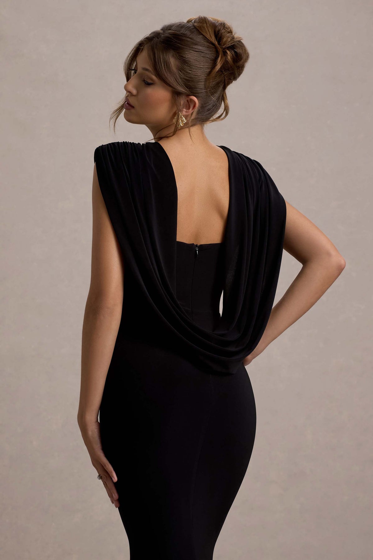 To The Moon Black Cowl-Back Maxi Dress Club L London - USA To The Moon Black Cowl-Back Maxi Dress Club L London - USA