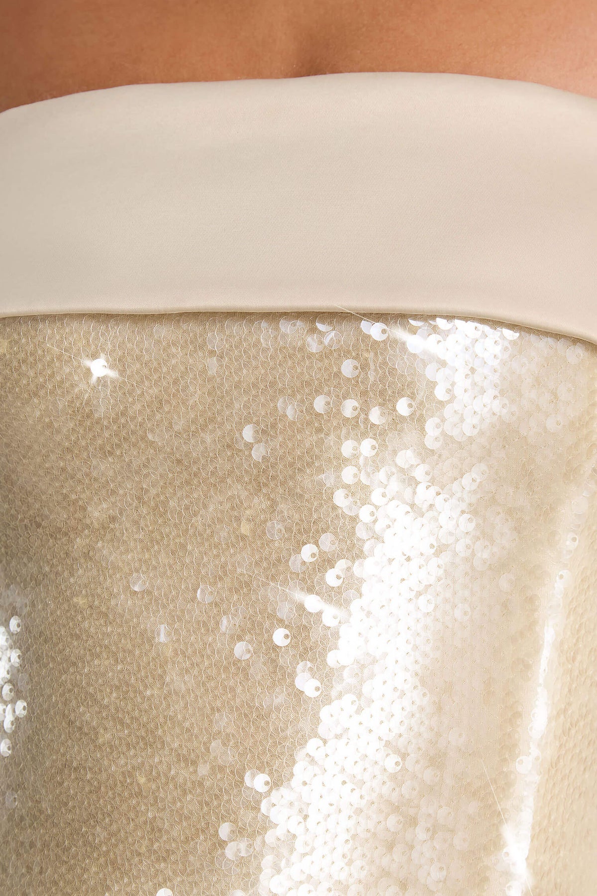 Casandra | Champagne Sequin Bandeau Mini Dress with Satin Trim - UK 8 Champagne Casandra | Champagne Sequin Bandeau Mini Dress with Satin Trim - UK 8 Champagne