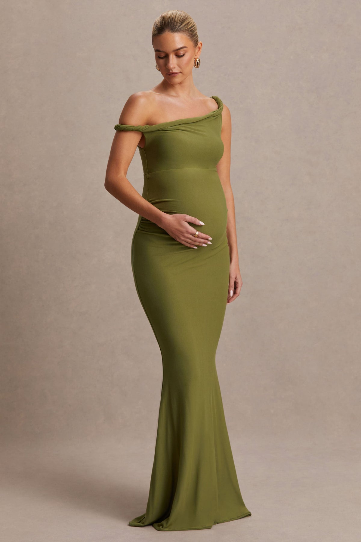 Lita | Olive Twisted Asymmetric Maternity Maxi Dress Lita | Olive Twisted Asymmetric Maternity Maxi Dress