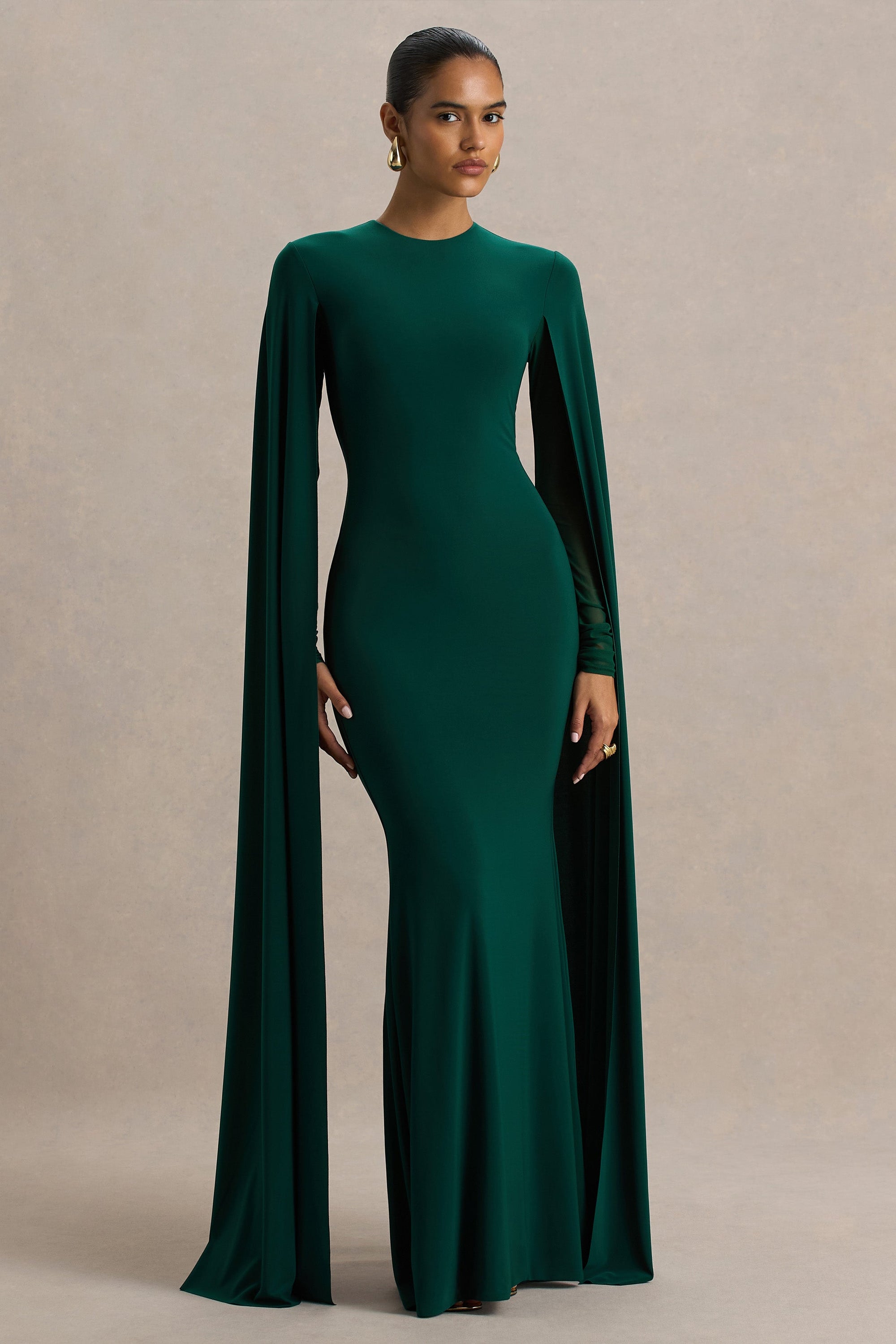 green bottle dress Victoria Solid Bottle Green Angel Sleeve Mesh Midi Dress Scarlett & Jo