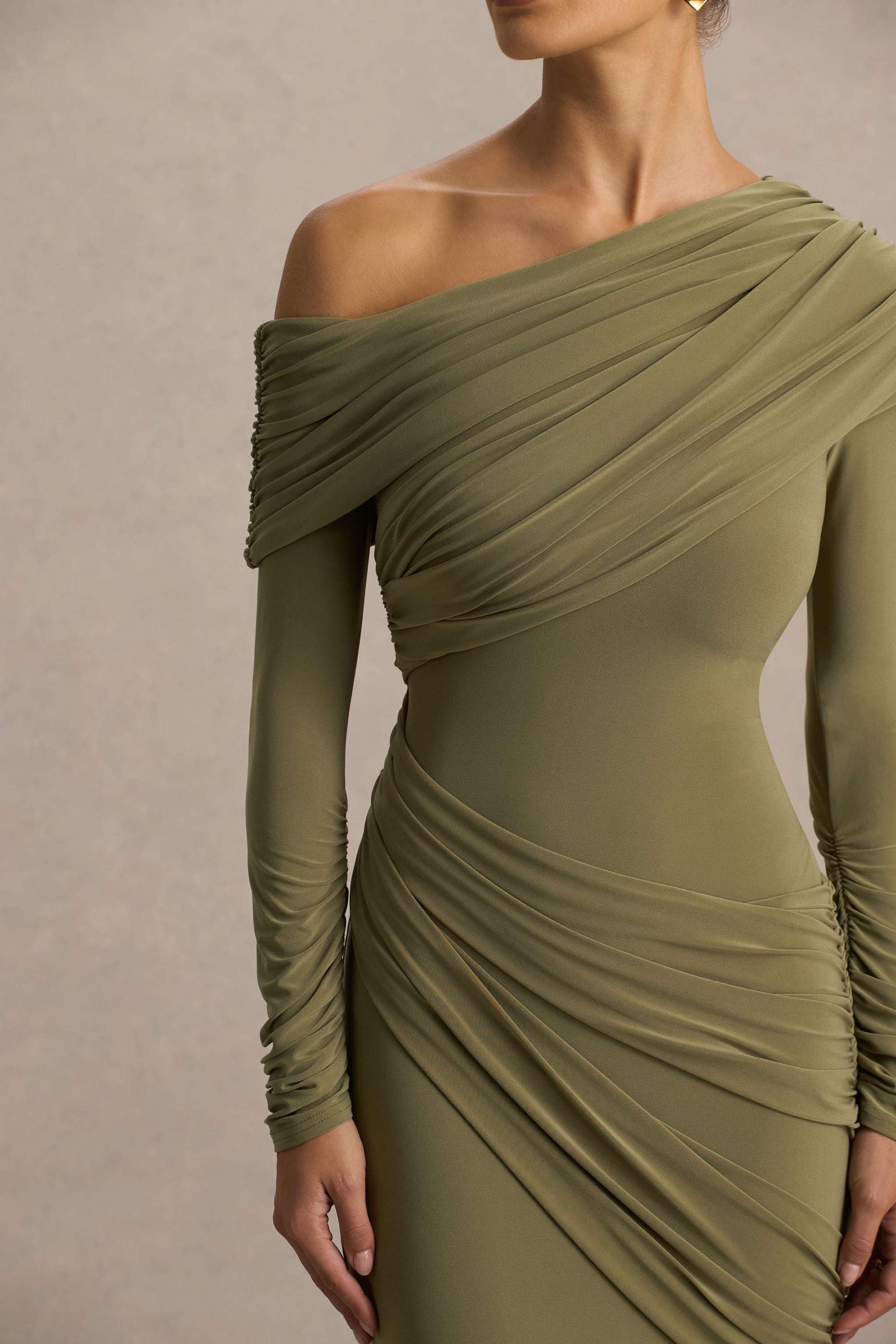 fira asymmetric neck ruched maxi dress Ever-Pretty Ruched V-Neck Maxi Dress with Front Drawstring for Summer Wedding Guests & Formal Nights