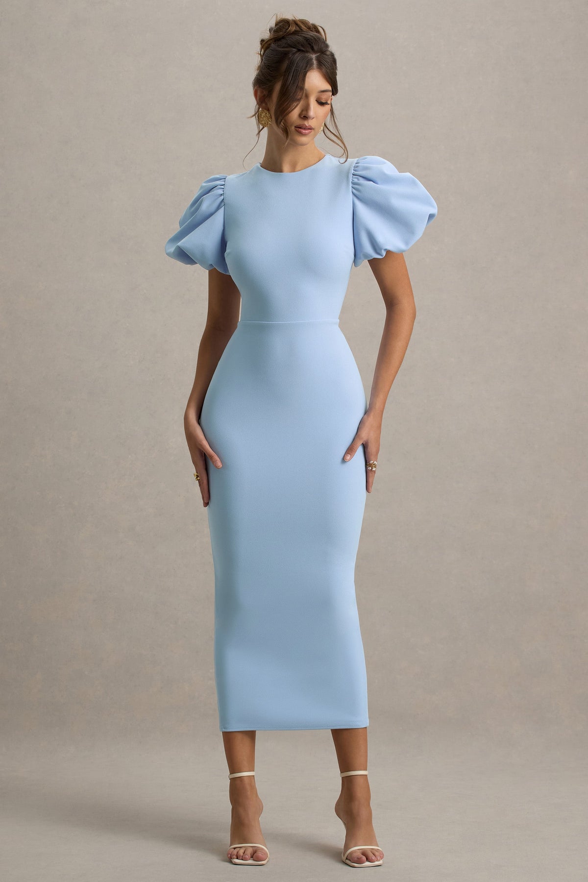 Dakota Powder Blue Puff-Sleeve Midi Dress Club L London - USA Dakota Powder Blue Puff-Sleeve Midi Dress Club L London - USA