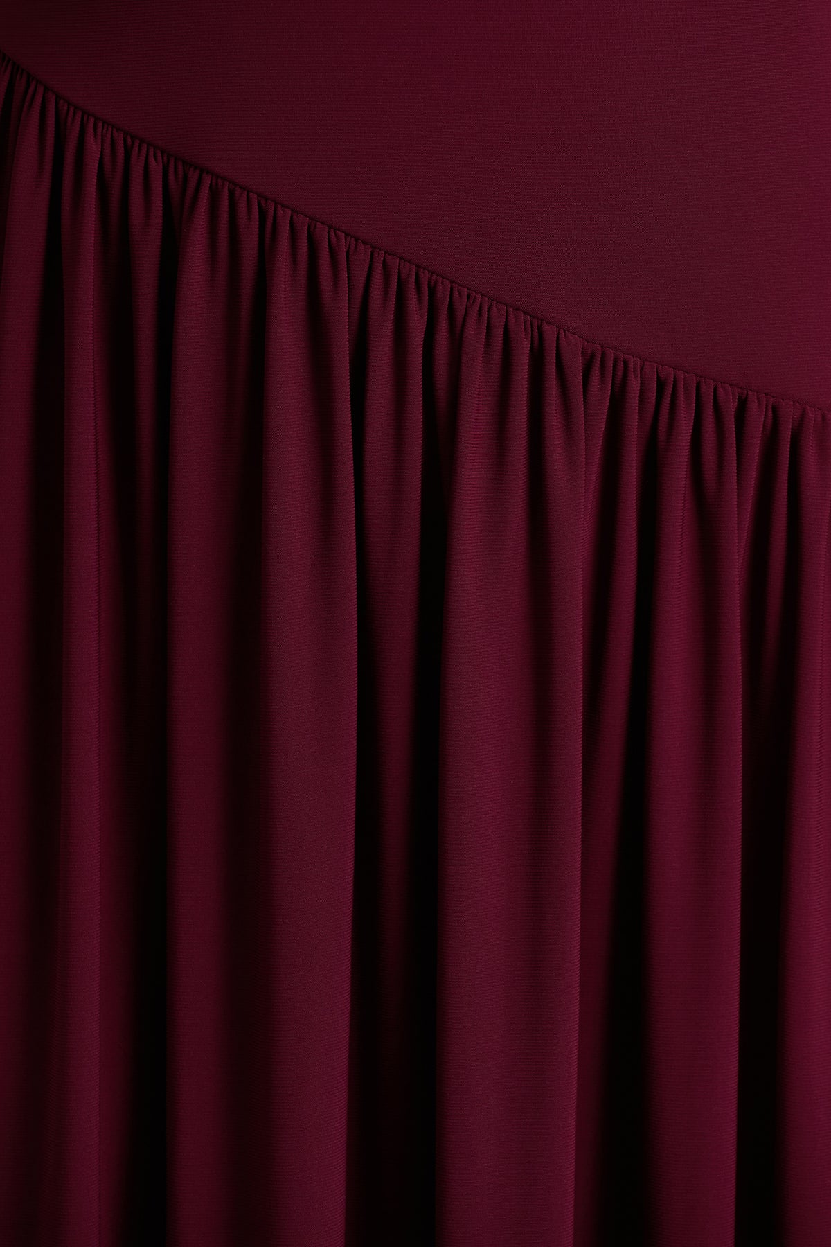 Kelsey | Burgundy Asymmetric-Neck Maxi Dress With Ruched Detailing