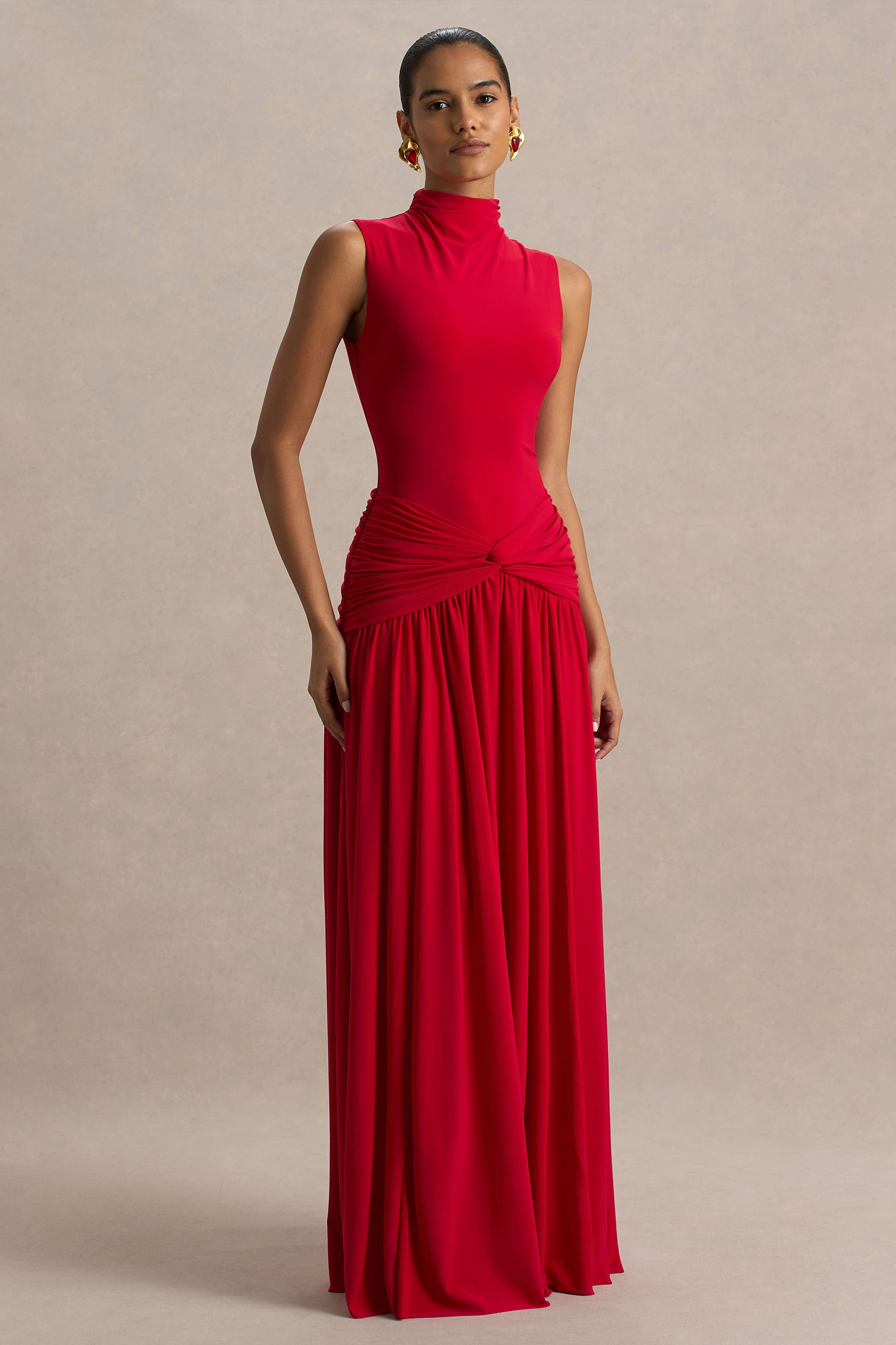 red high neck dress Jarlo - Halter Midi - Women - Polyester - 12 US a high neckline Shop the Octavia Mini Dress