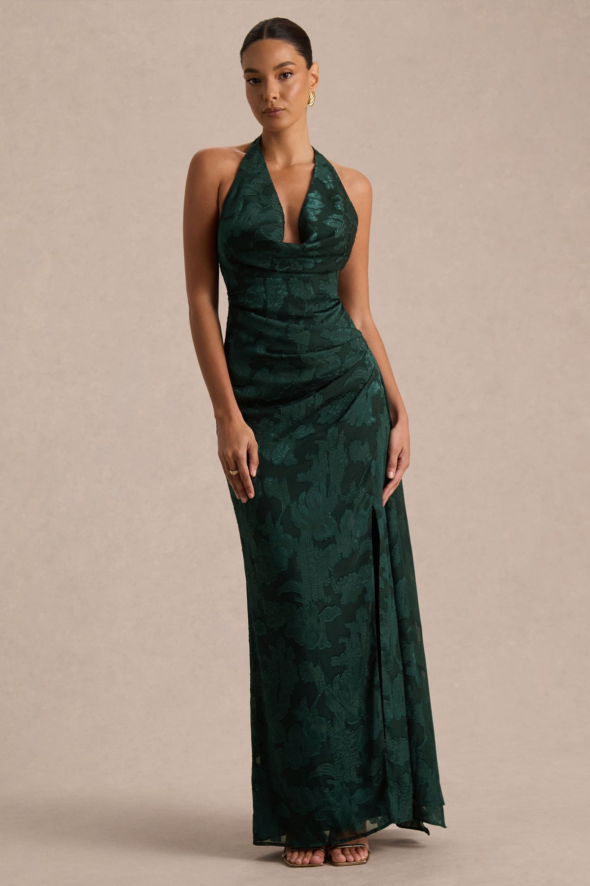 Talula | Dark Green Extreme Cowl-Neck Maxi Dress With Sash And Front-High Split - UK 6 DEEP Green Talula | Dark Green Extreme Cowl-Neck Maxi Dress With Sash And Front-High Split - UK 6 DEEP Green
