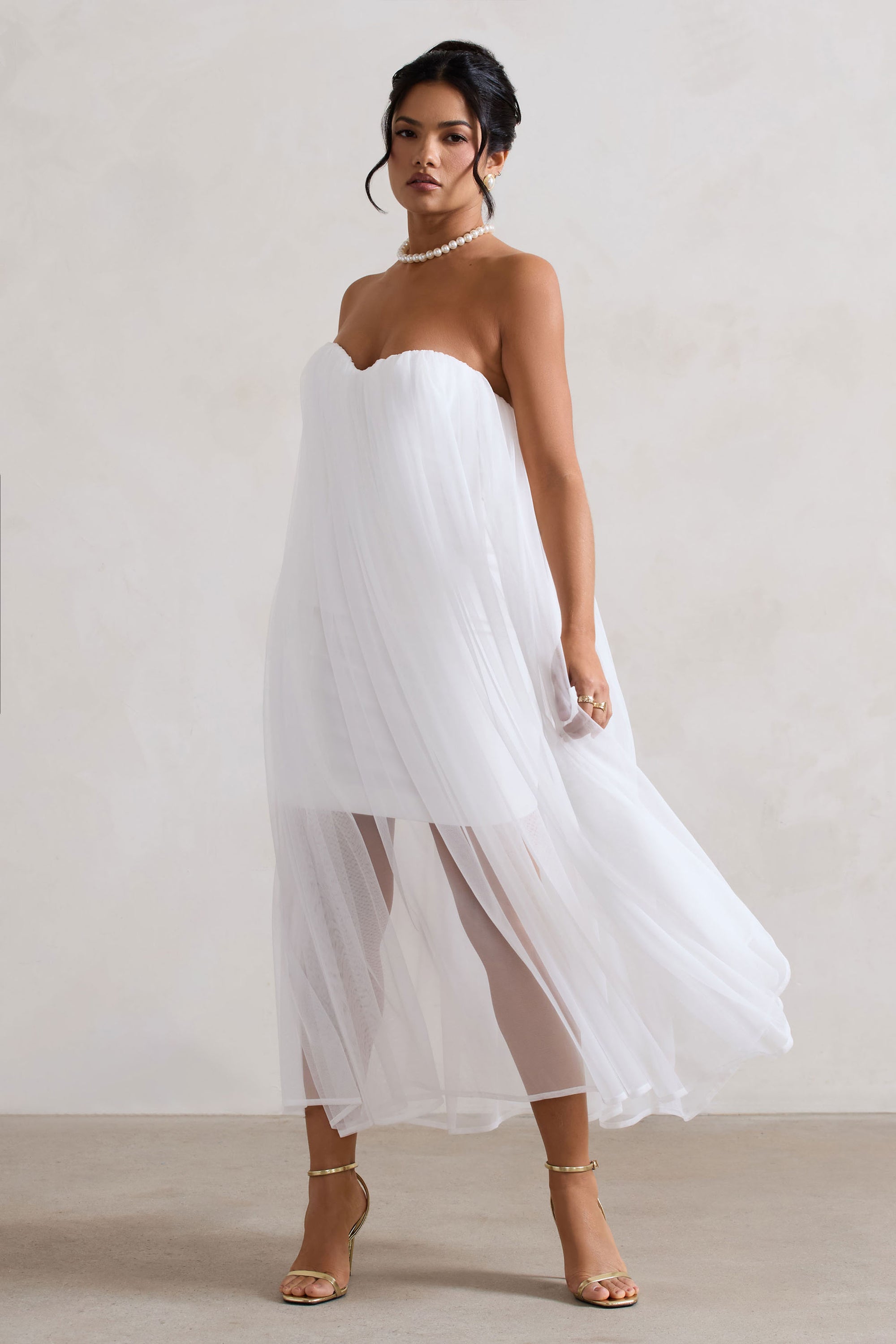 Dreamland | Ivory Sweetheart Corset Mini Dress With Tulle Overlay – Club L London
