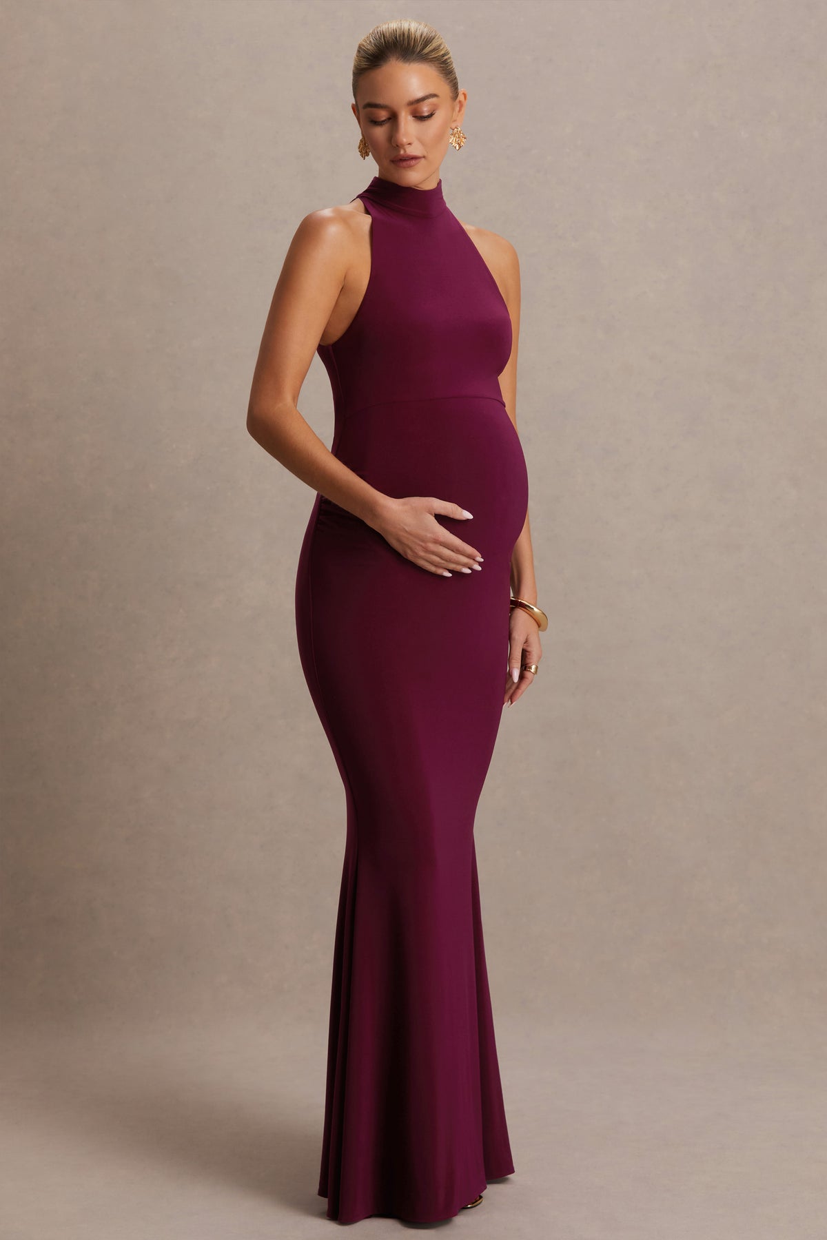 Kaia | Burgundy Halter-Neck Maternity Dress - UK 16 Burgundy Kaia | Burgundy Halter-Neck Maternity Dress - UK 16 Burgundy