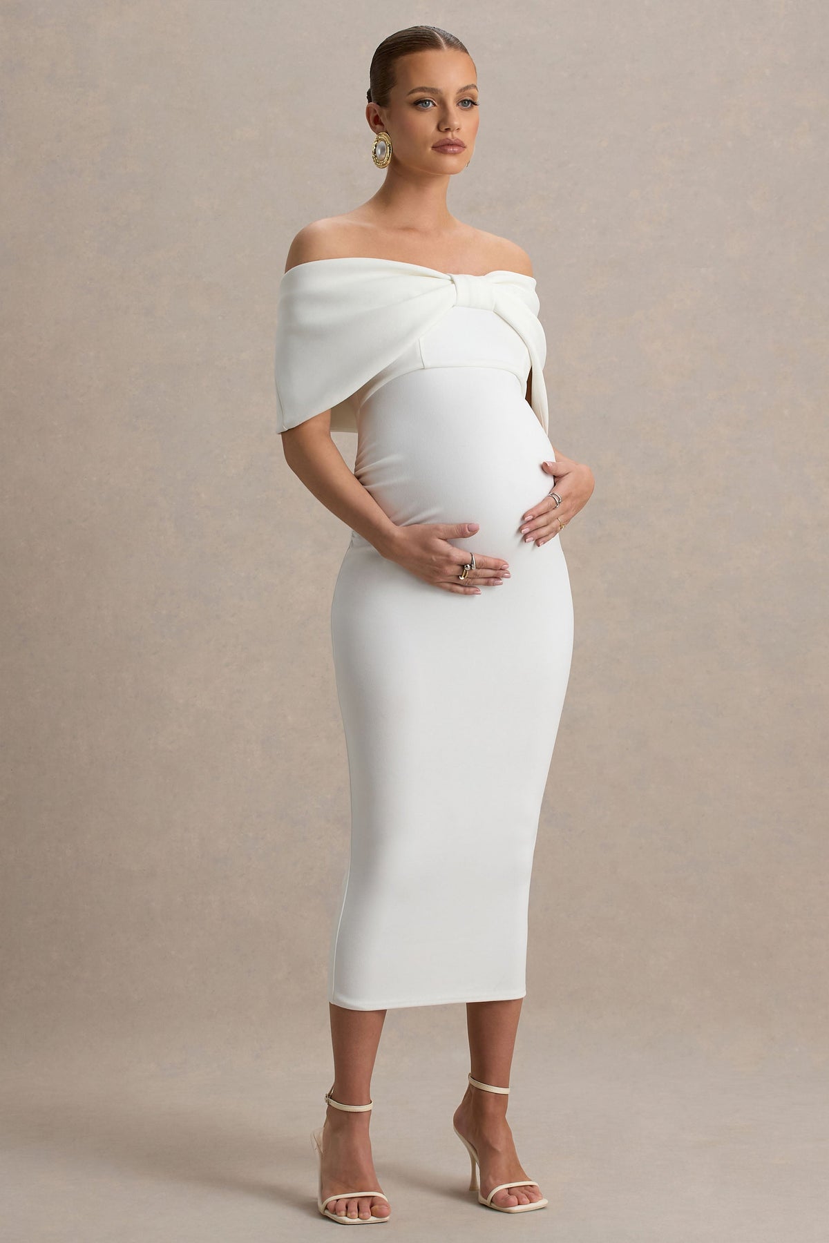 White Bardot Maternity Dress Club L Orchid White Ruched Mesh Floral Bardot Maternity Midi Dress White Bardot Maternity Dress Club L Orchid White Ruched Mesh Floral Bardot Maternity Midi Dress