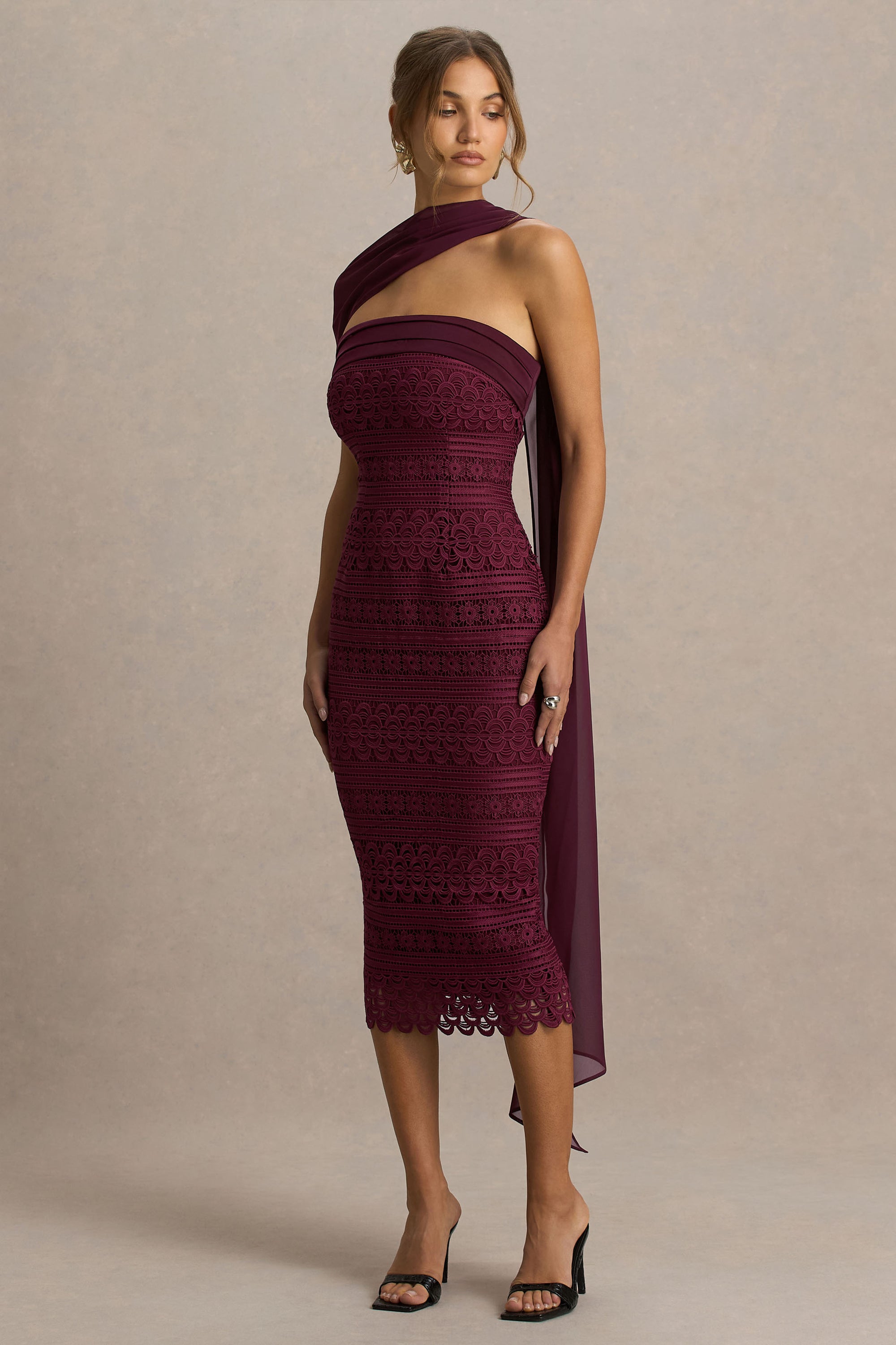 burgundy lace dress midi Eva Fashion 5285 Short Pleated Lace Mother of the Bride Midi Dress