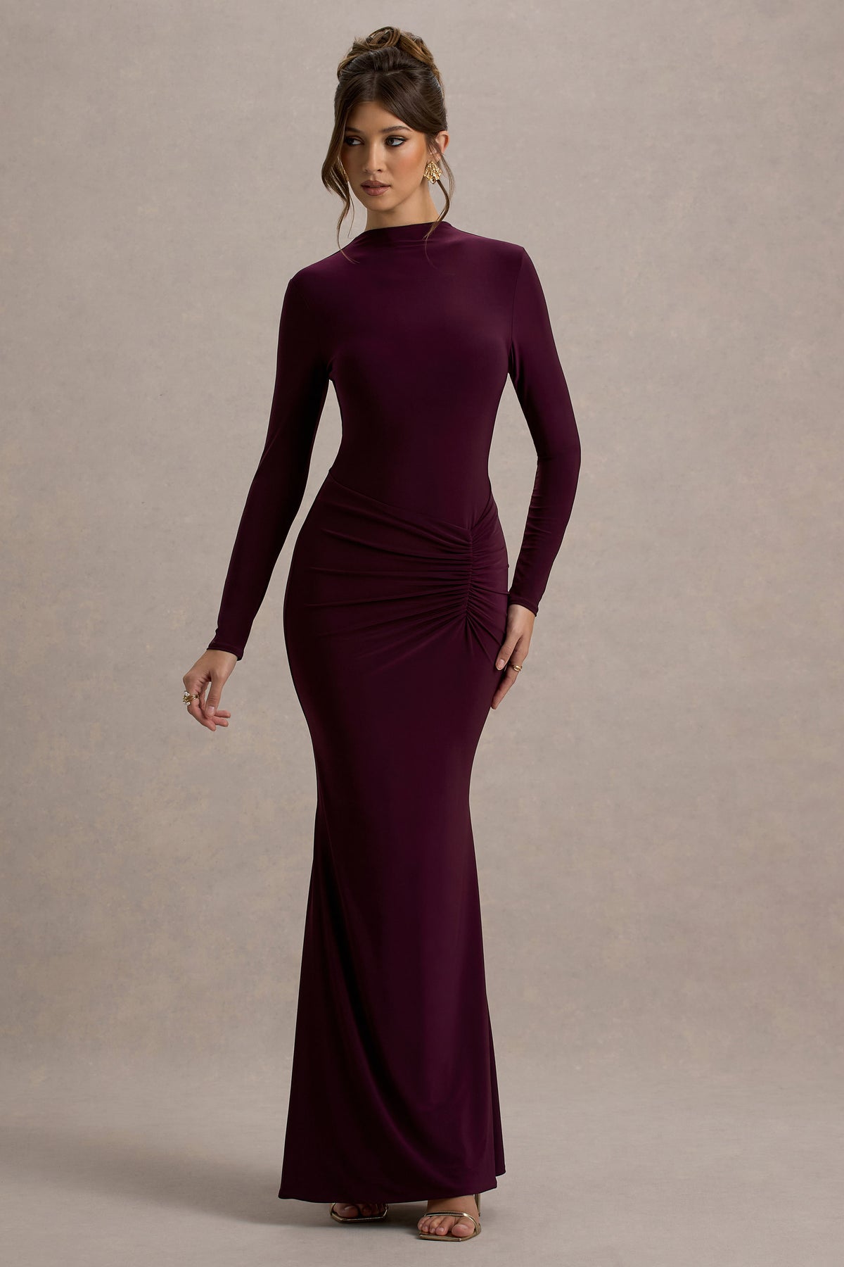 Reid Plum Long-Sleeve Gathered Maxi Dress Club L London - USA Reid Plum Long-Sleeve Gathered Maxi Dress Club L London - USA