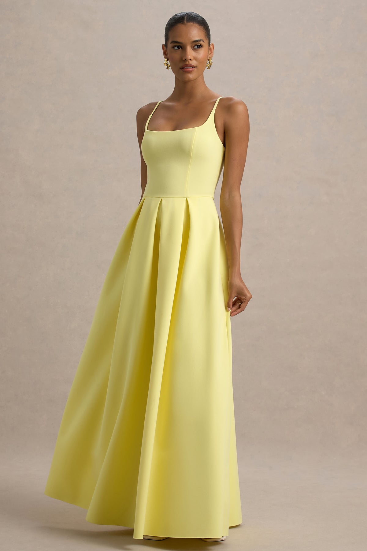 Bambina Lemon Scoop-Neck Pleated Maxi Dress Club L London - USA Bambina Lemon Scoop-Neck Pleated Maxi Dress Club L London - USA