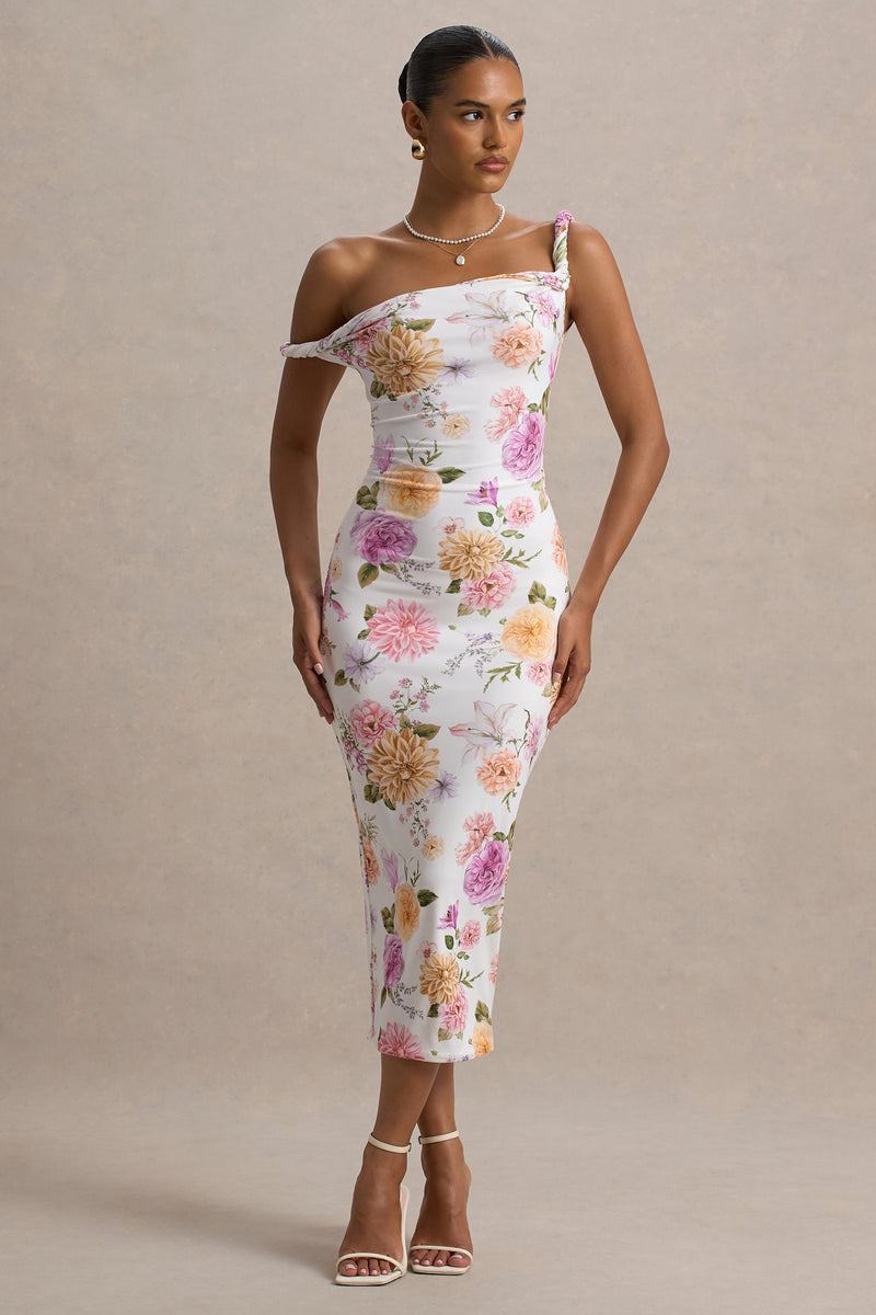 Carella | Brown Velvet Twisted Asymmetric Midi Dress