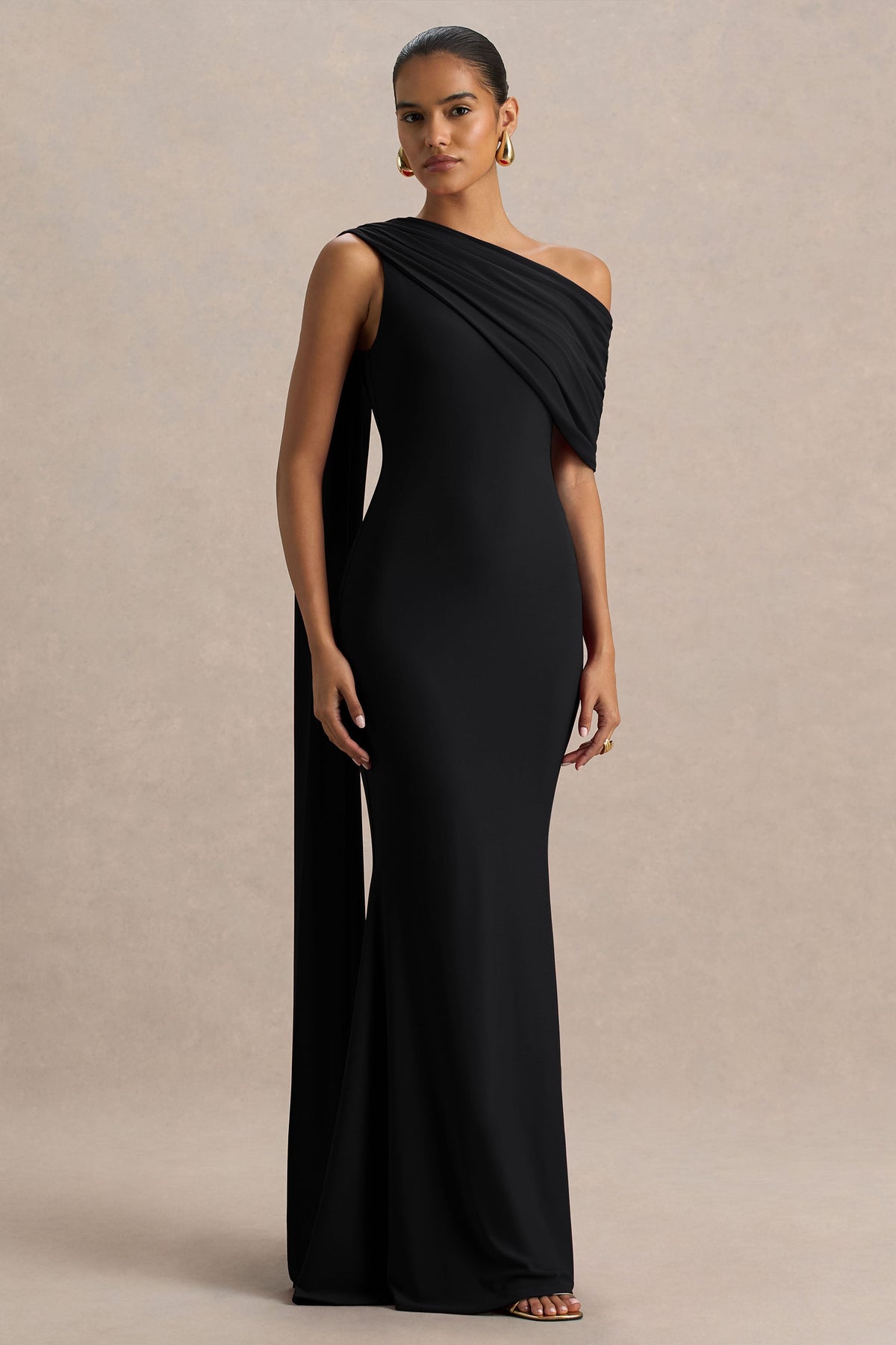 Zendaya | Black Asymmetric-Neck Fishtail Maxi Dress With Sash - UK 10 Black Zendaya | Black Asymmetric-Neck Fishtail Maxi Dress With Sash - UK 10 Black