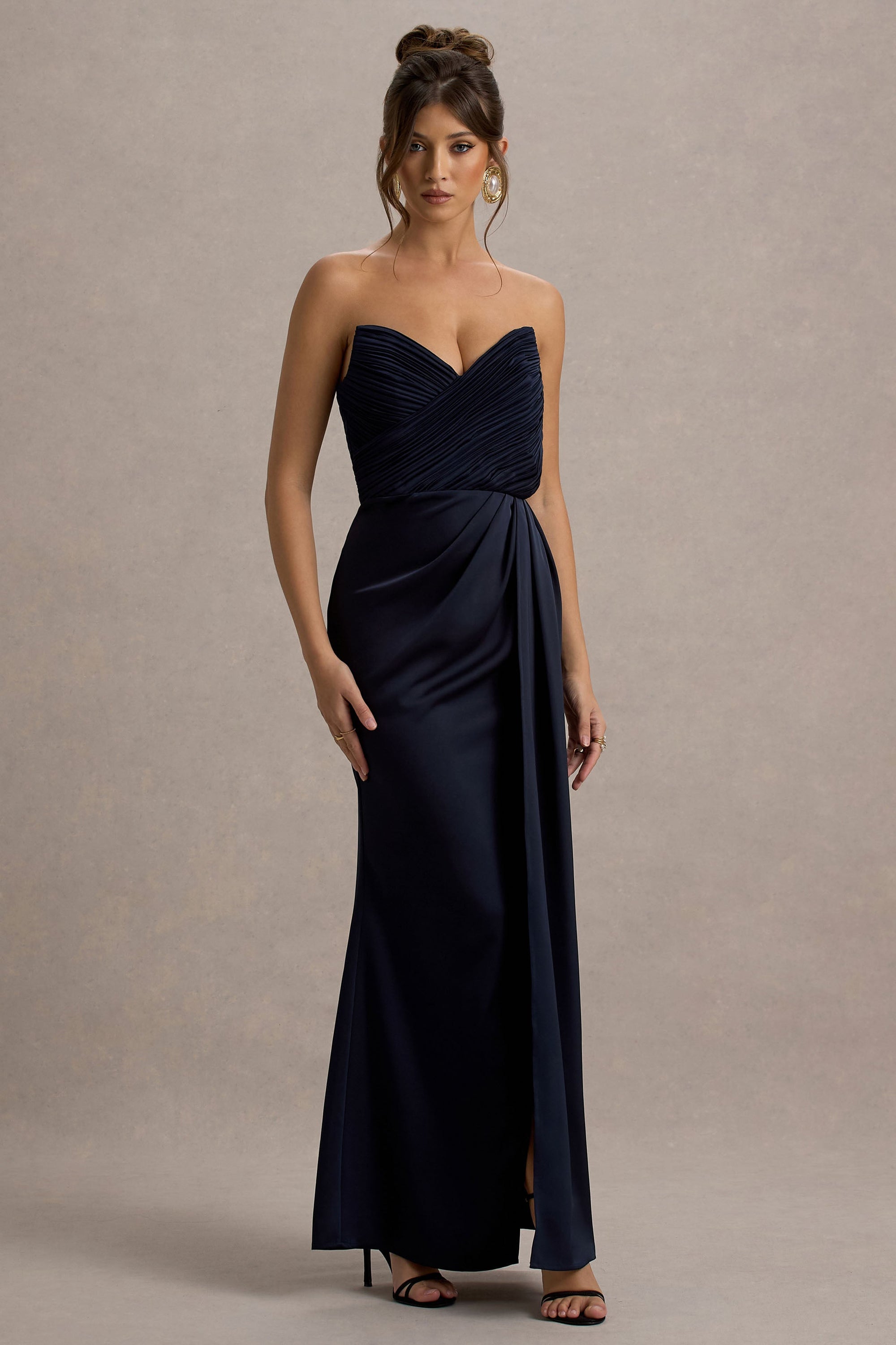 navy satin cocktail dress Navy Off-Shoulder Long Satin Formal Cocktail Dress