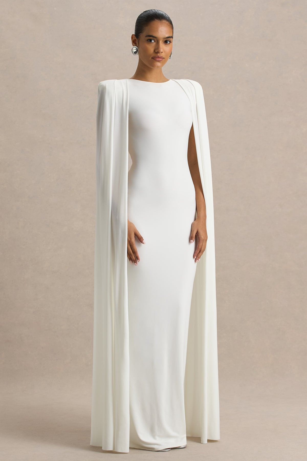 Mimi | White Slashed-Neck Maxi Dress With Cape Sleeve Detail - UK 8 White Mimi | White Slashed-Neck Maxi Dress With Cape Sleeve Detail - UK 8 White