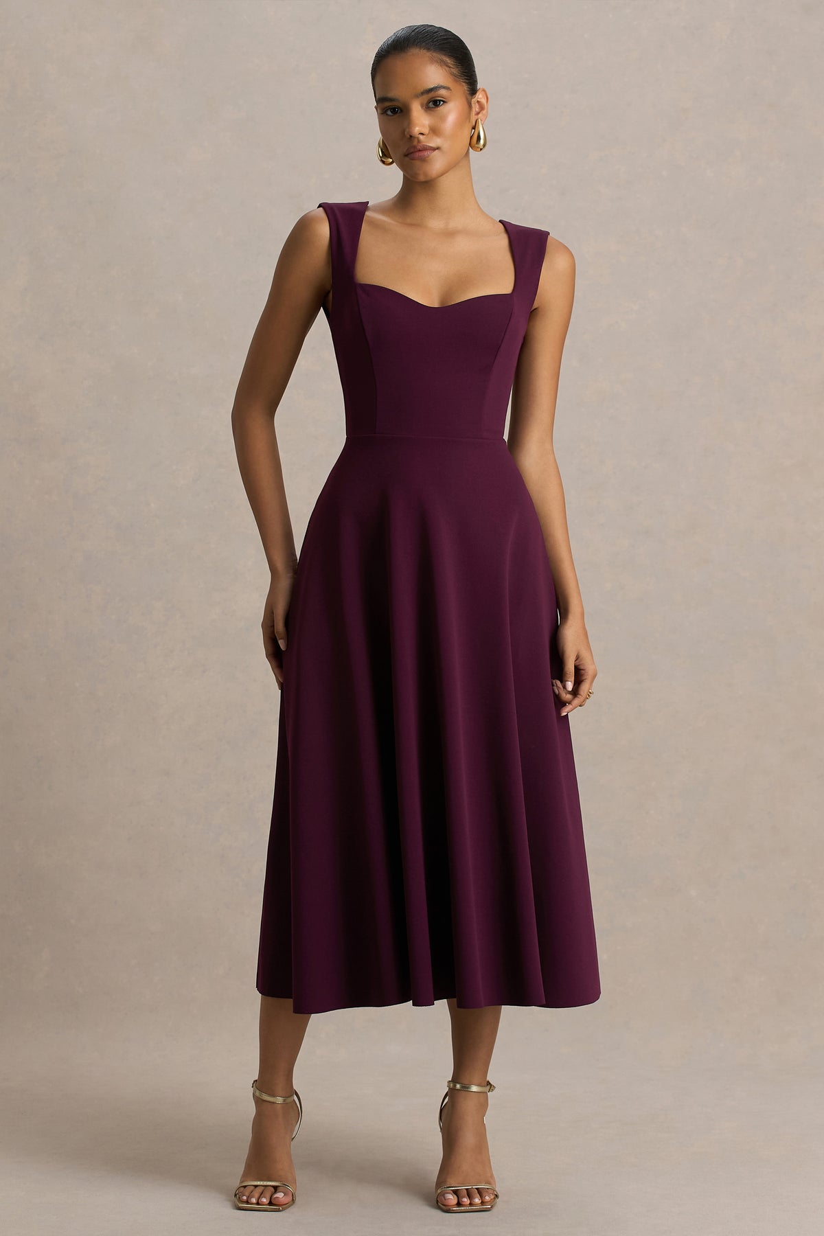 Andromeda | Burgundy Sweetheart-Neck Midi Dress - UK 10 Plum Andromeda | Burgundy Sweetheart-Neck Midi Dress - UK 10 Plum