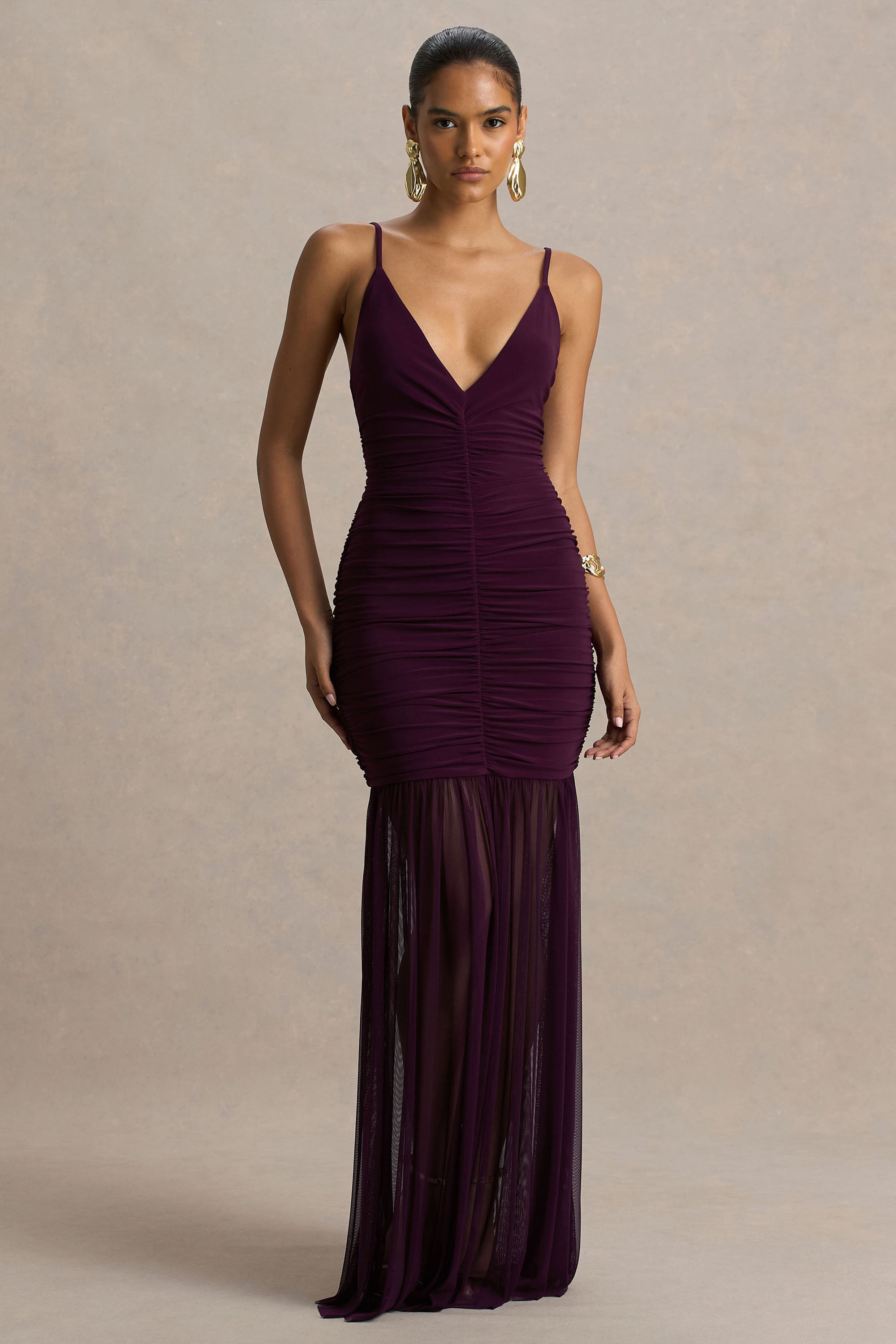a-line plunge neck long sleeve mini dress in plum Martinez Long Sleeve Mini Dress | Plum | Womens